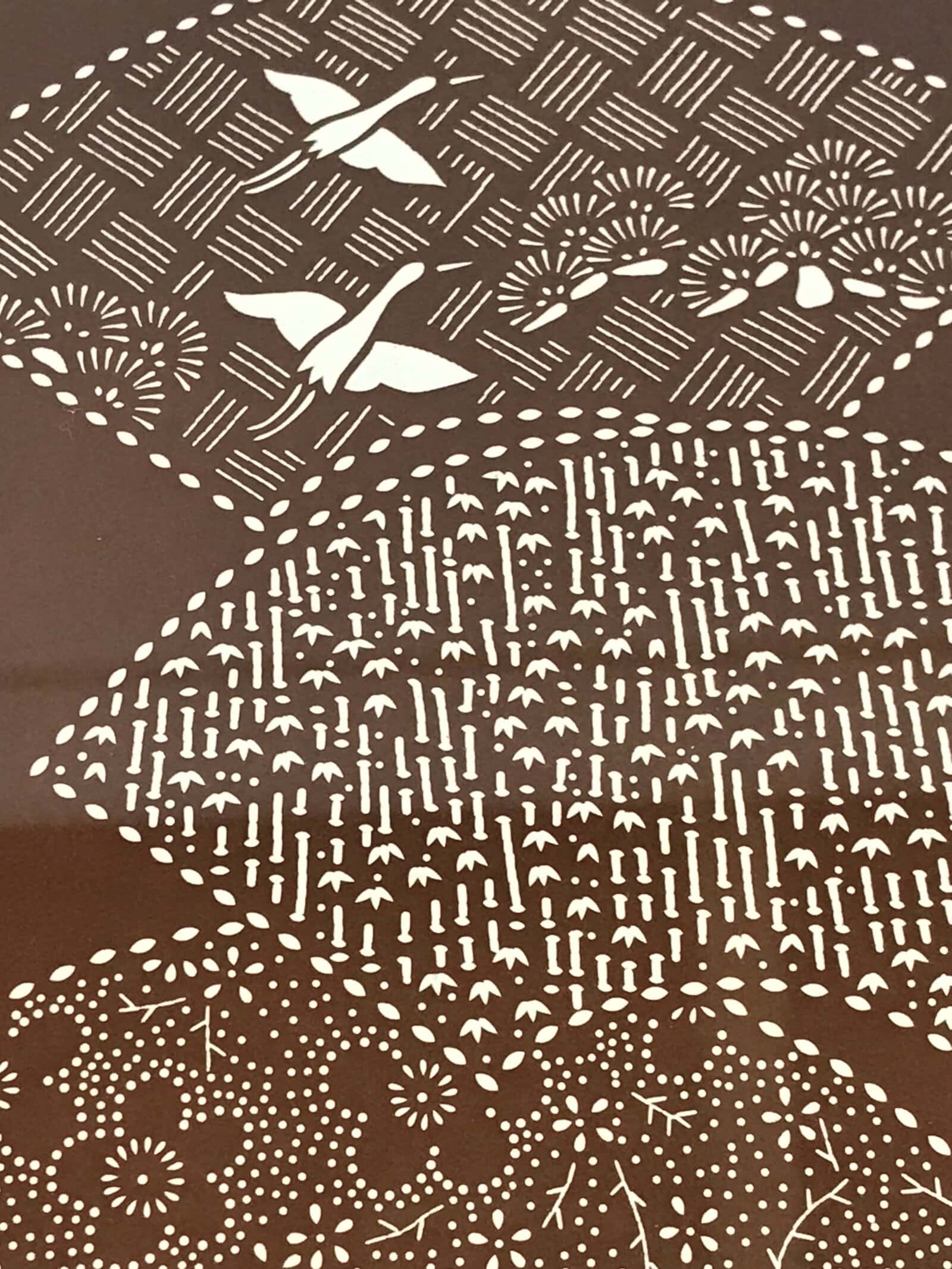 Japanese Wooden Framed Ise Katagami Vtg Kimono Stencil Shochikubai Fans FR7