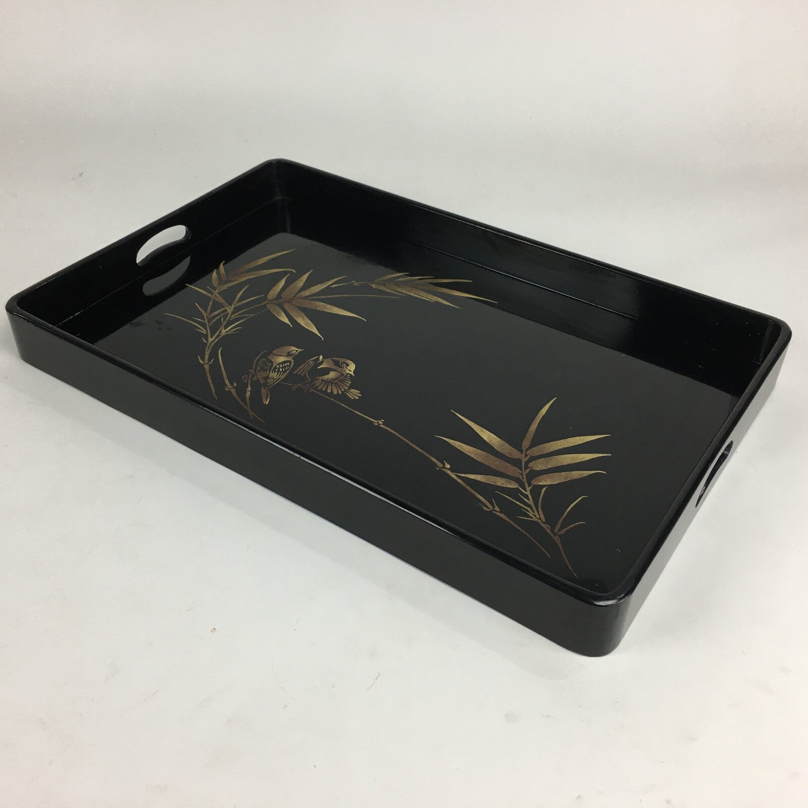 Japanese Wooden Handmade Lacquered Tray Obon Vtg Nurimono Black UR531
