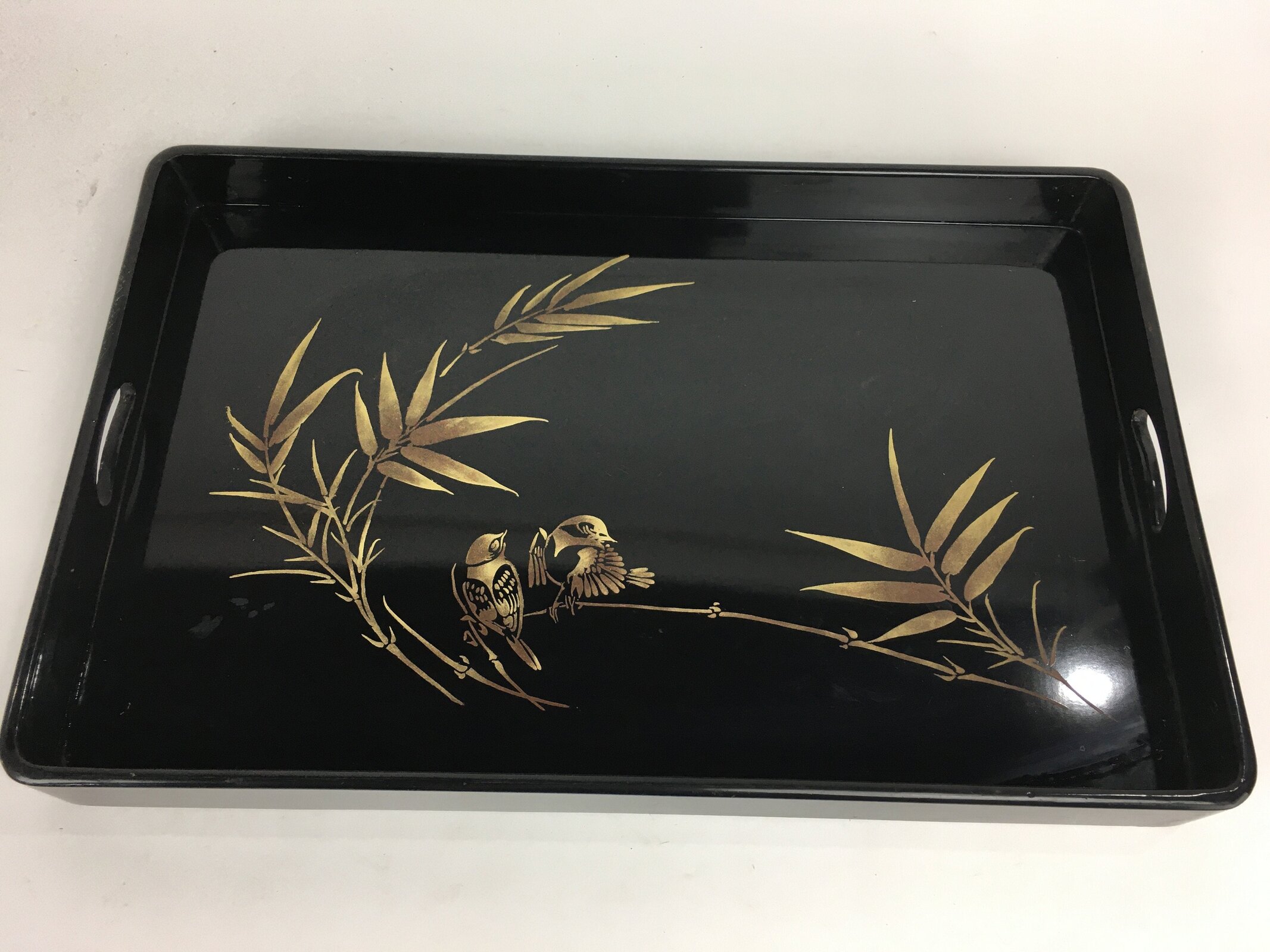 Japanese Wooden Handmade Lacquered Tray Obon Vtg Nurimono Black UR531