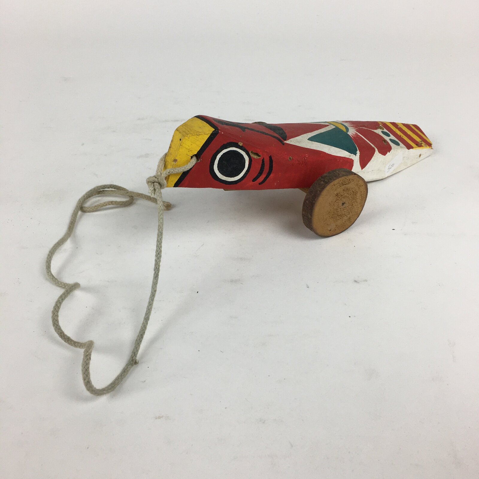 Japanese Wooden Handmade Traditional Toy Vtg Red Pheasant Bird Car JK265