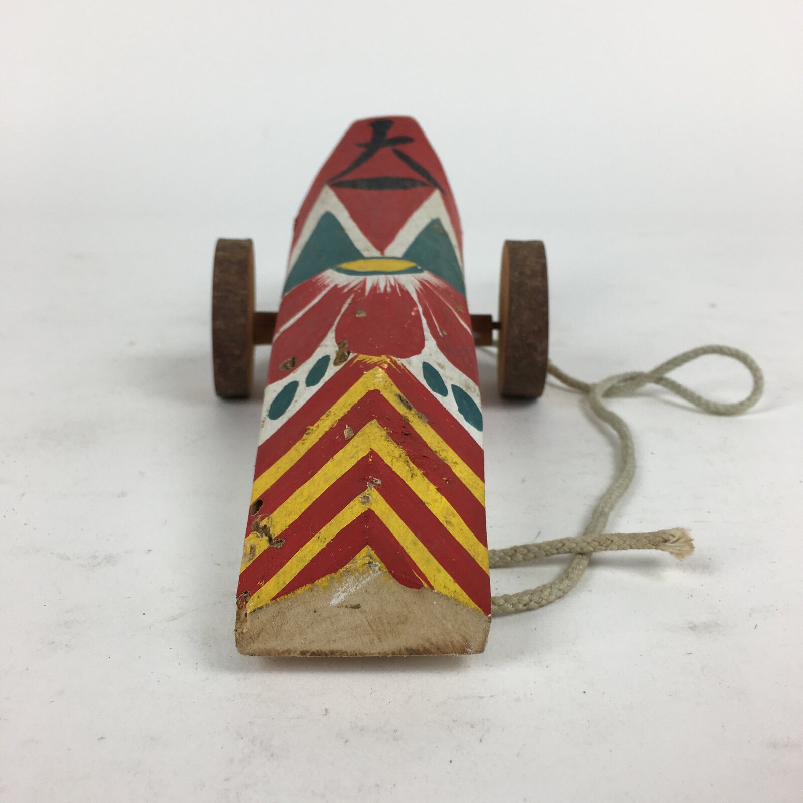 Japanese Wooden Handmade Traditional Toy Vtg Red Pheasant Bird Car JK265