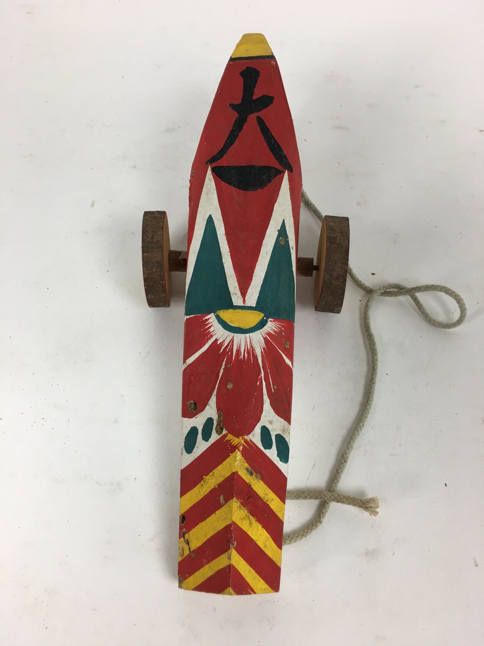 Japanese Wooden Handmade Traditional Toy Vtg Red Pheasant Bird Car JK265