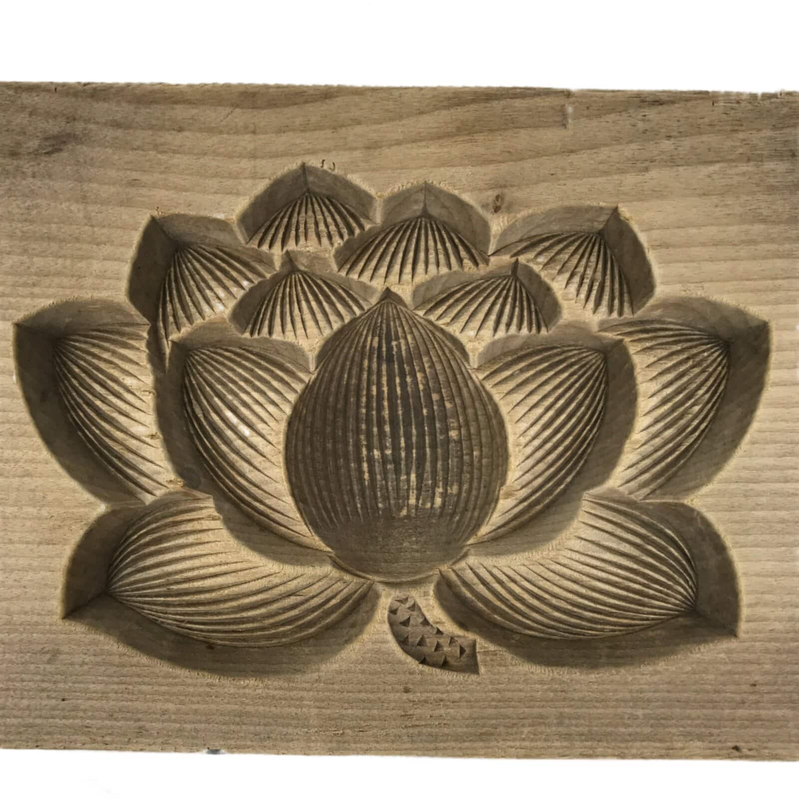 Japanese Wooden Kashigata Cake Mold Vtg Sweet Wagashi Big Lotus Flower Kg686