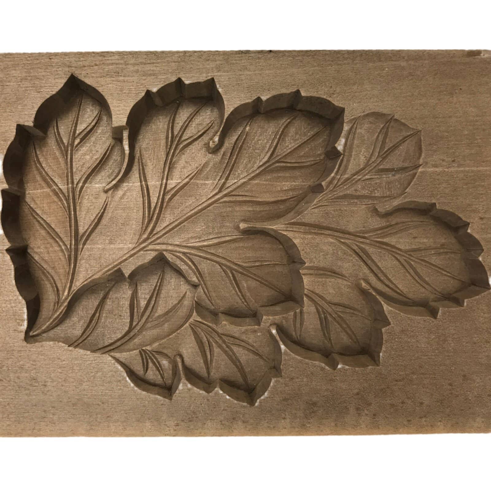 Japanese Wooden Kashigata Cake Mold Vtg Sweet Wagashi Chrysanthemum Leaf Kg656