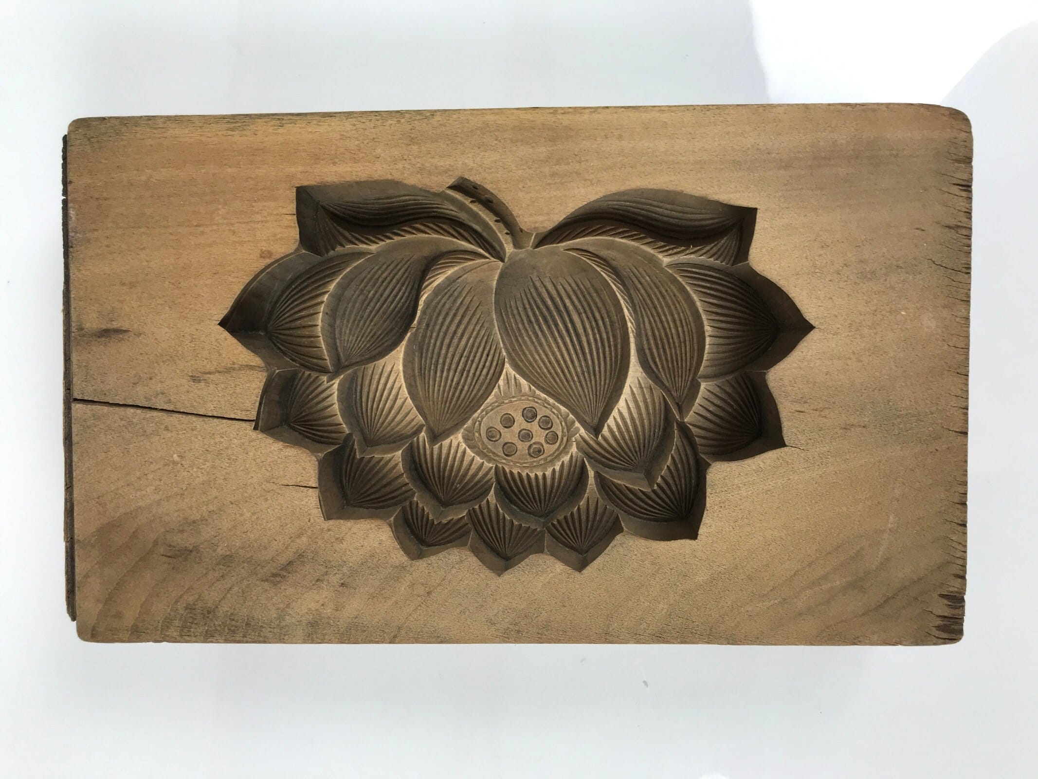 Japanese Wooden Kashigata Cake Mold Vtg Sweet Wagashi Lotus Flower Hasu Kg760