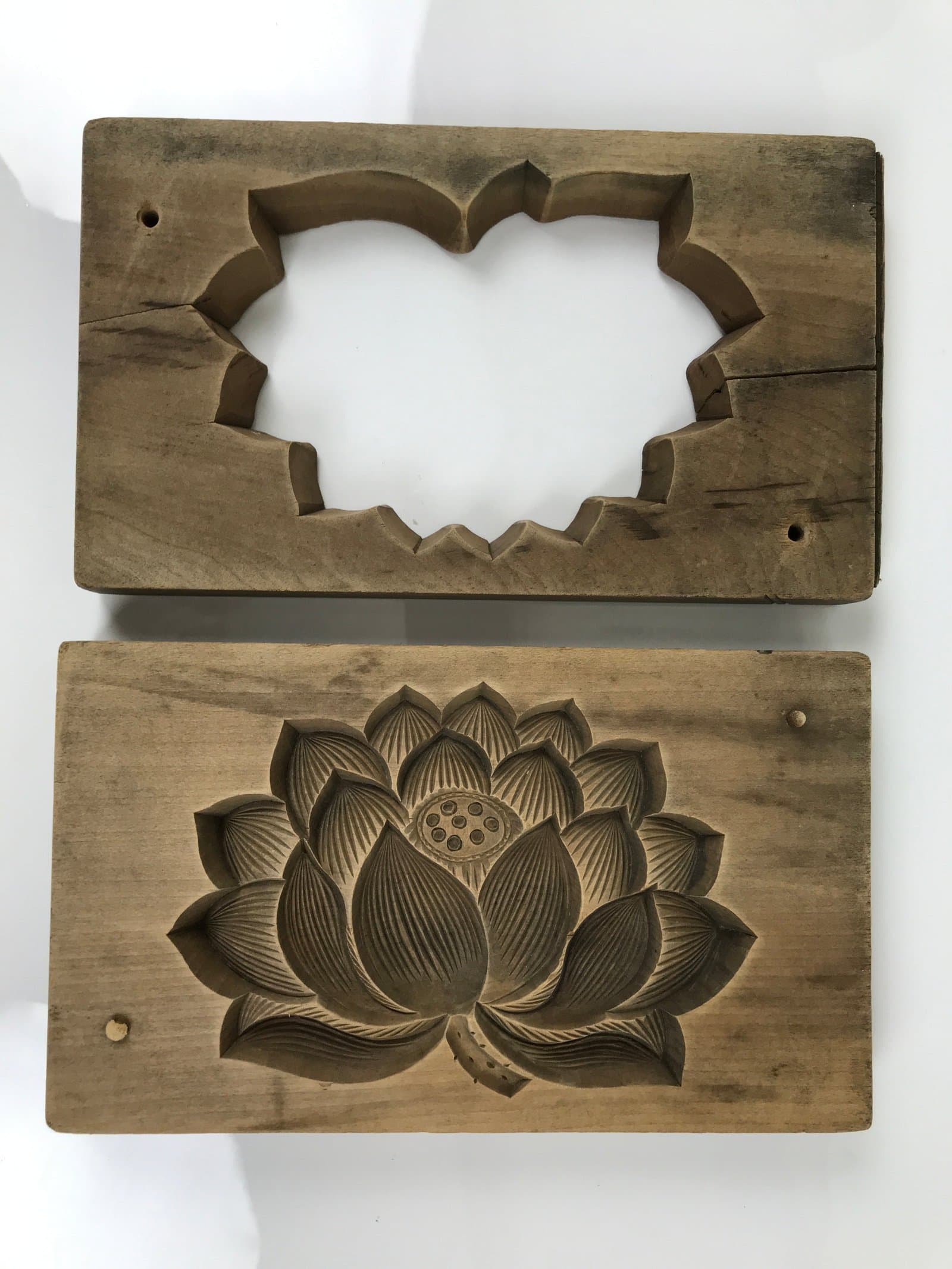 Japanese Wooden Kashigata Cake Mold Vtg Sweet Wagashi Lotus Flower Hasu Kg760