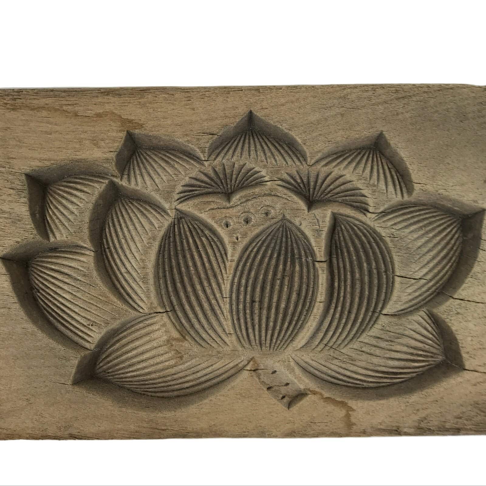 Japanese Wooden Kashigata Cake Mold Vtg Sweet Wagashi Lotus Flower Hasu Kg766