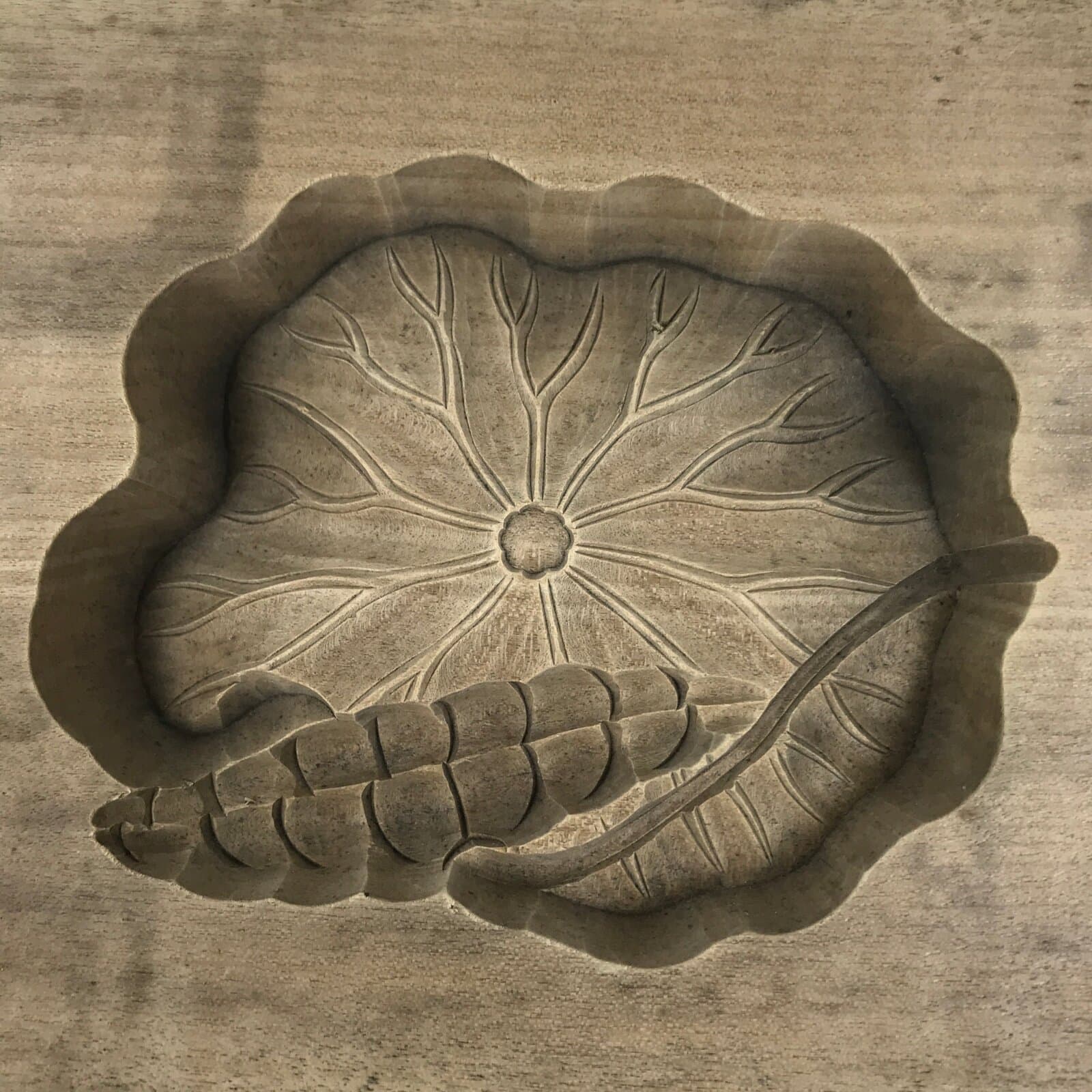 Japanese Wooden Kashigata Cake Mold Vtg Sweet Wagashi Lotus Flower Leaf Kg674