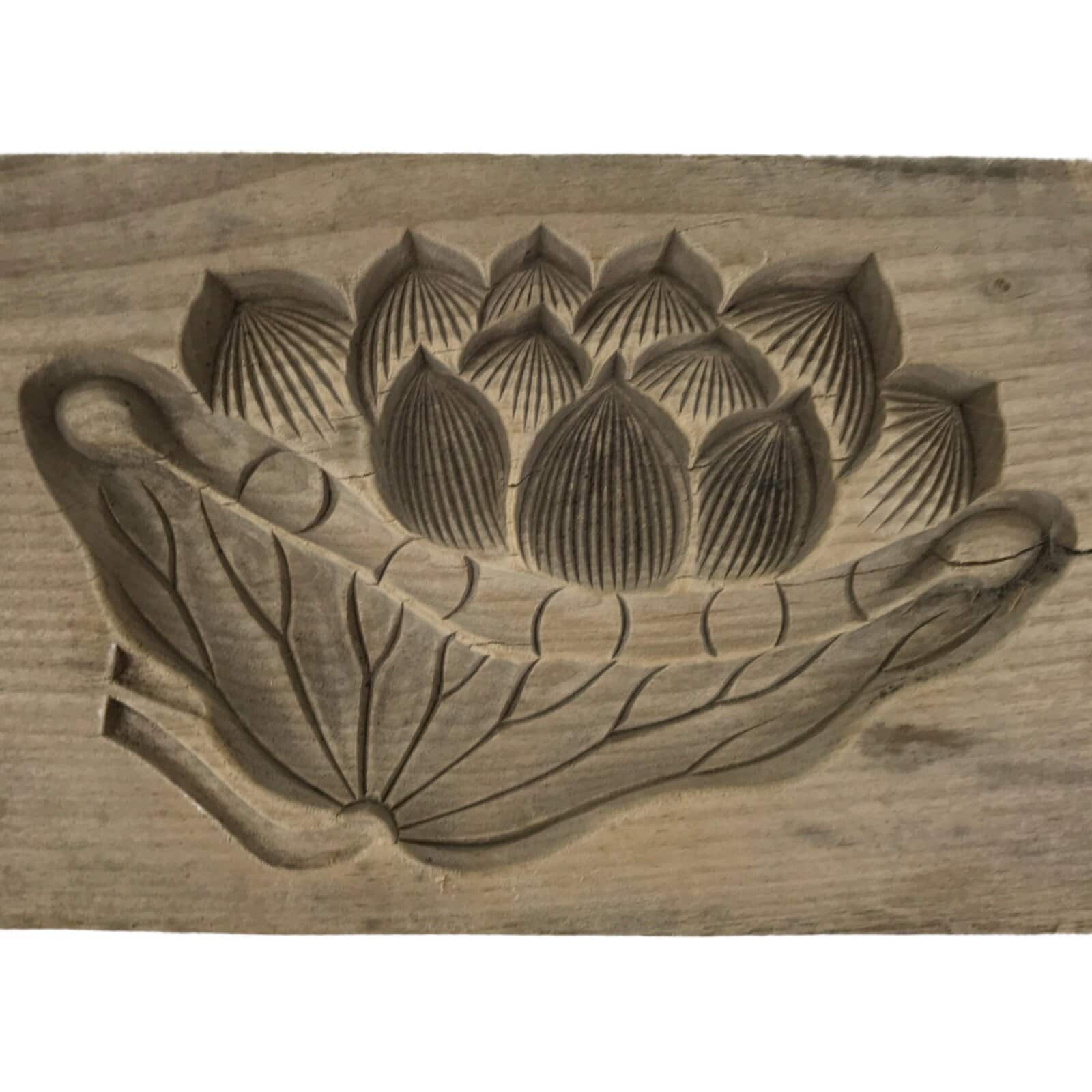 Japanese Wooden Kashigata Cake Mold Vtg Sweet Wagashi Lotus Flower Leaf Kg675