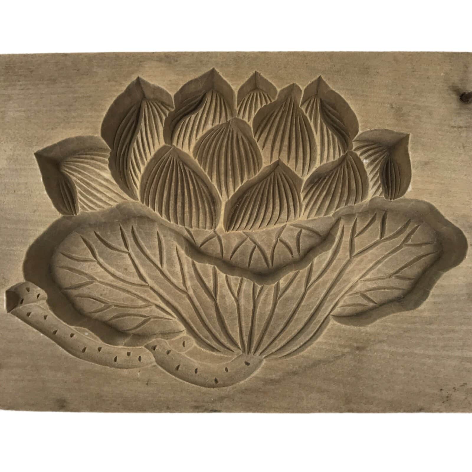 Japanese Wooden Kashigata Cake Mold Vtg Sweet Wagashi Lotus Flower Leaf Kg679