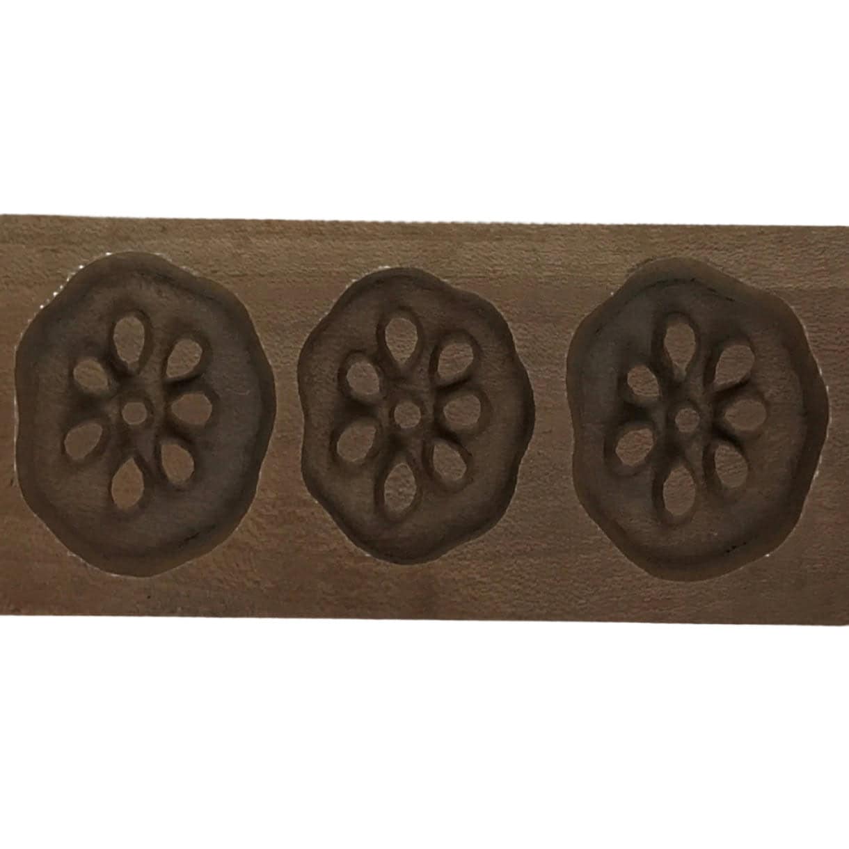 Japanese Wooden Kashigata Cake Mold Vtg Sweet Wagashi Lotus Root Renkon Kg729