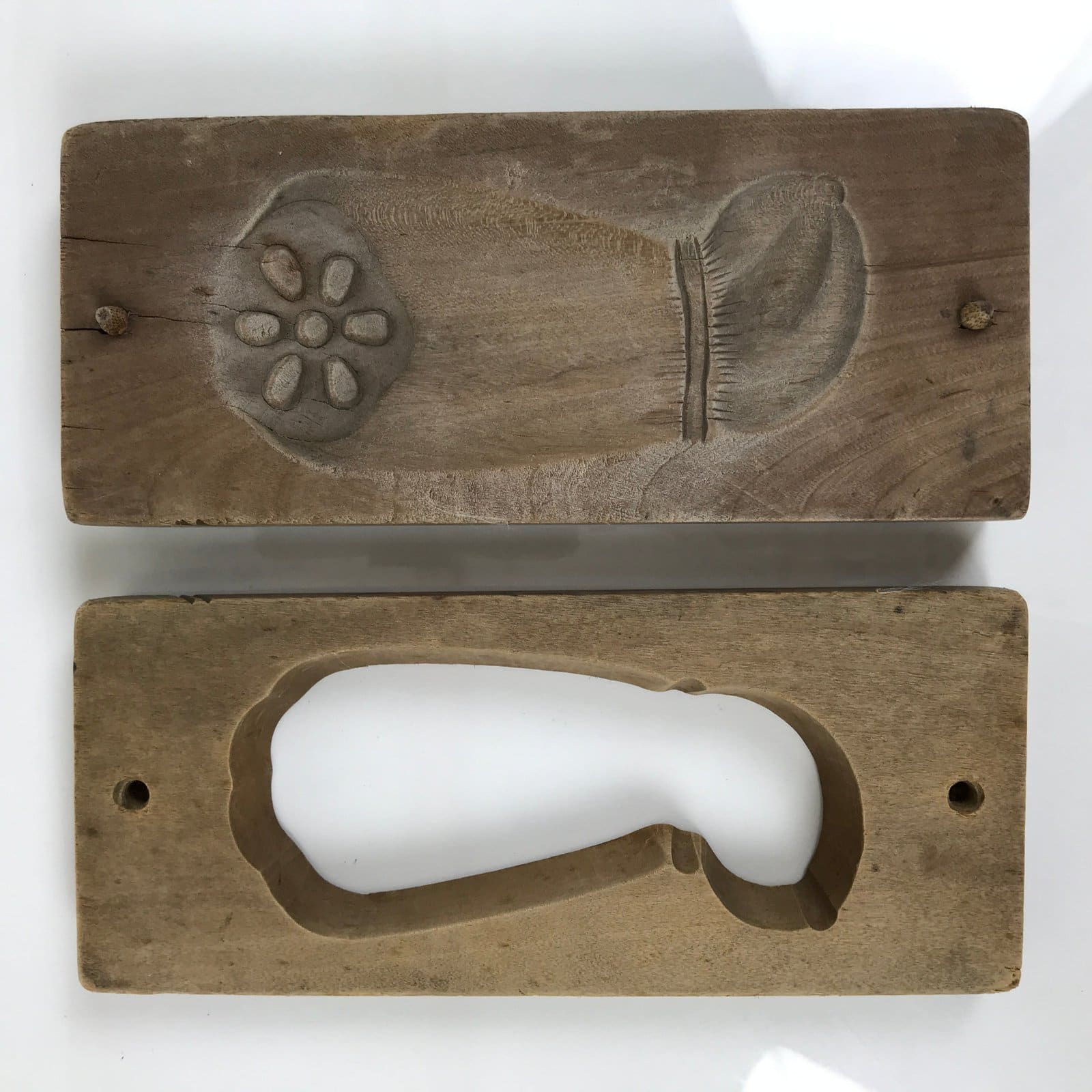 Japanese Wooden Kashigata Cake Mold Vtg Sweet Wagashi Lotus Root Renkon Kg776