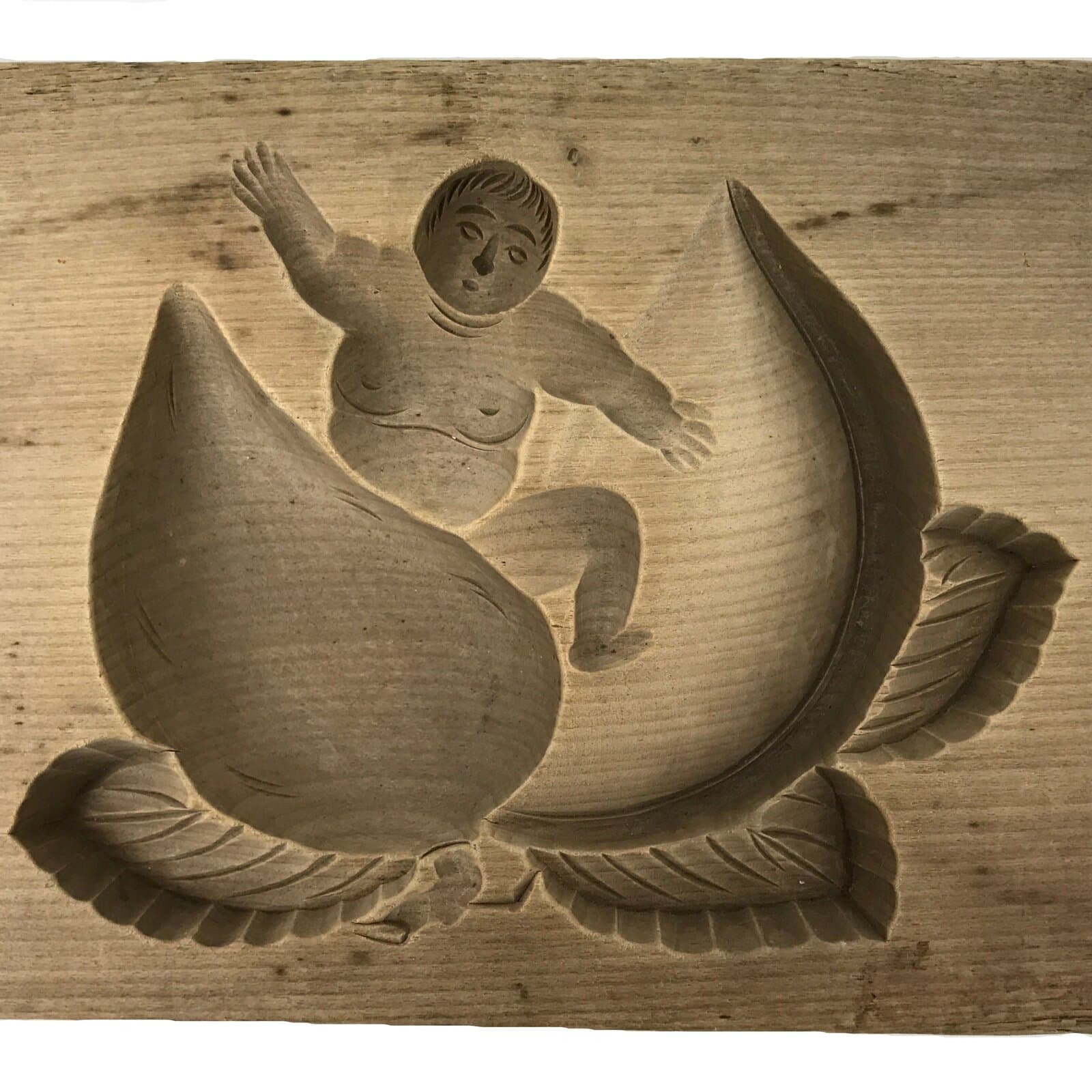 Japanese Wooden Kashigata Cake Mold Vtg Sweet Wagashi Momotaro Peach Boy Kg738