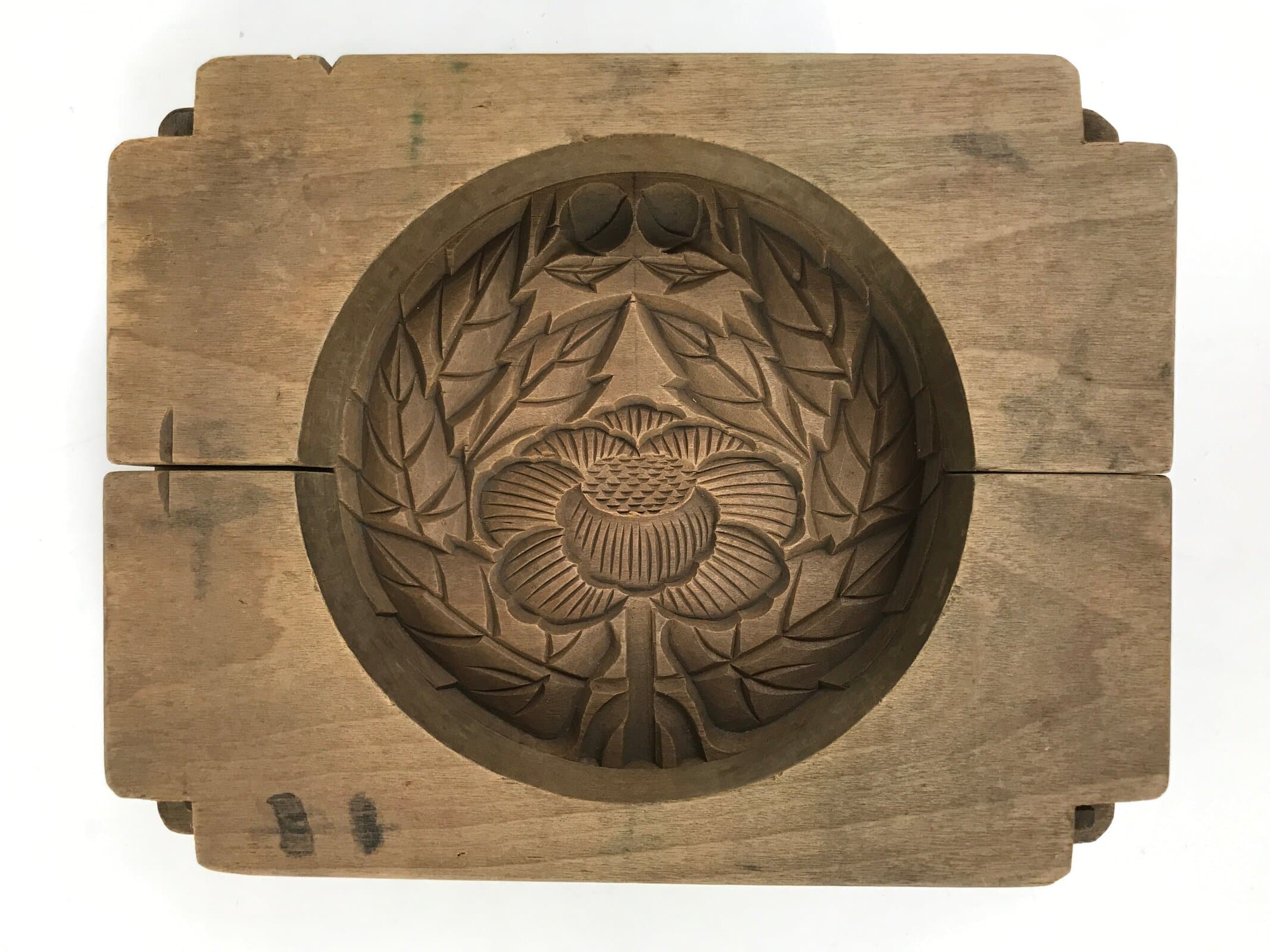 Japanese Wooden Kashigata Cake Mold Vtg Sweet Wagashi Reversible Mon Crest Kg671