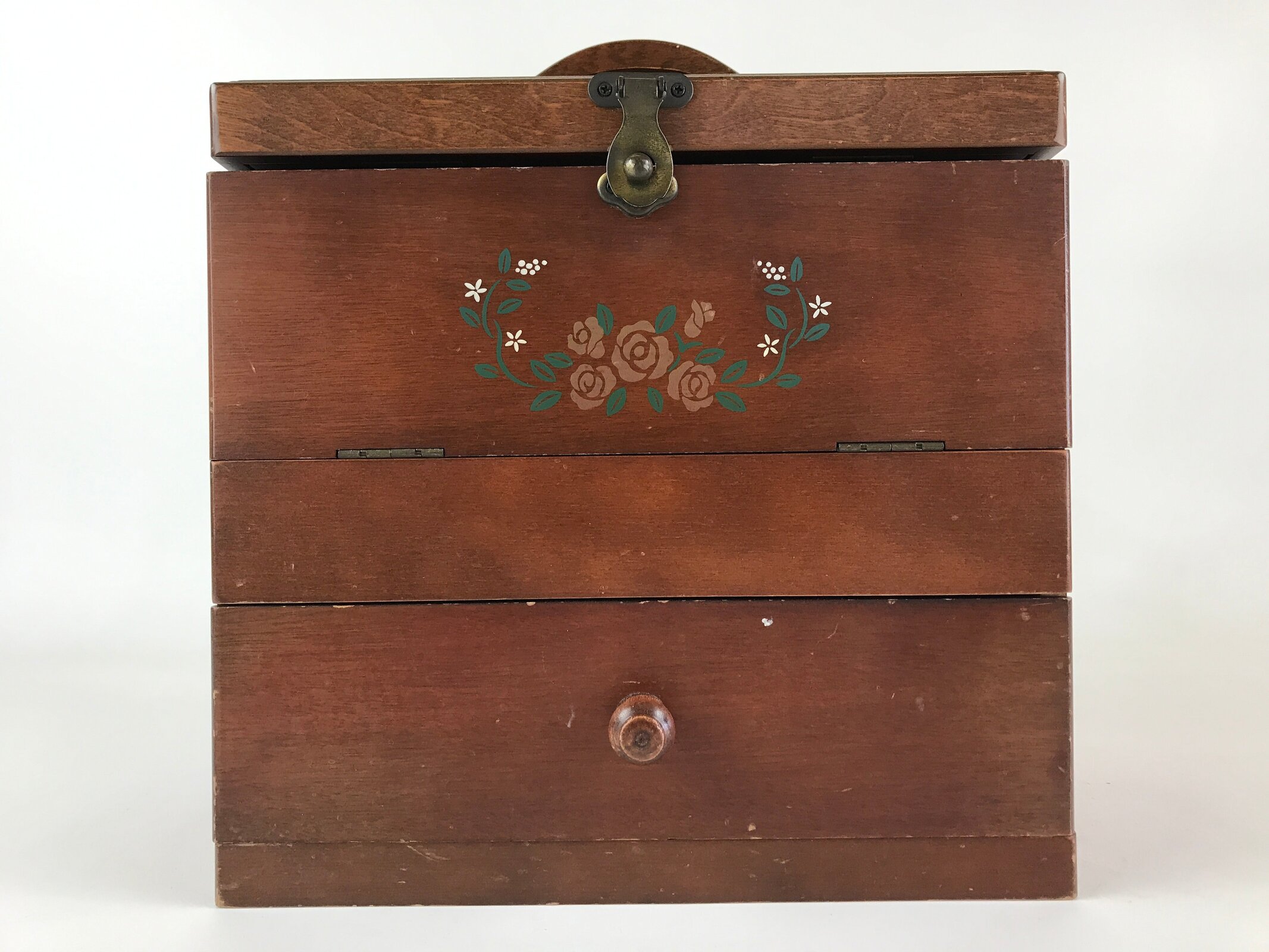 Japanese Wooden Keshobako Cosmetic Box Vtg Vanity Mirror One Drawer T322