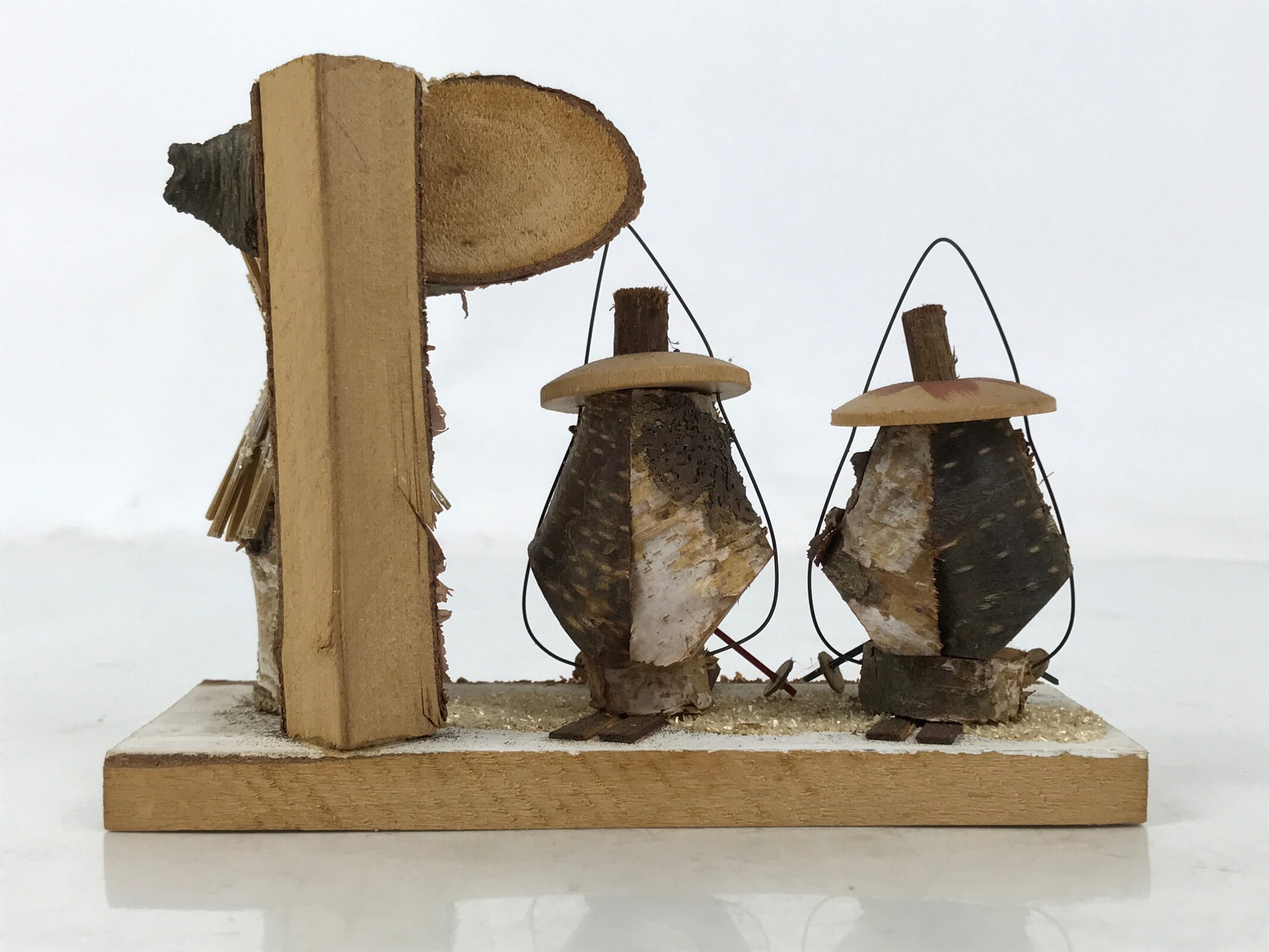 Japanese Wooden Kokeshi Doll Vtg Figurine Skiing Snow Hut Winter Brown KF760