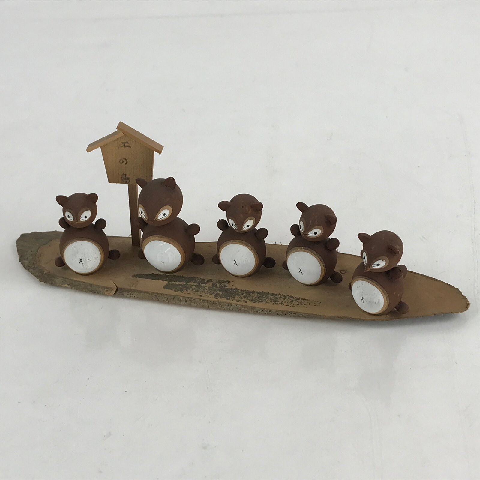 Japanese Wooden Kokeshi Doll Vtg Raccoon Figurine Traditional Craft Folk Art Toy