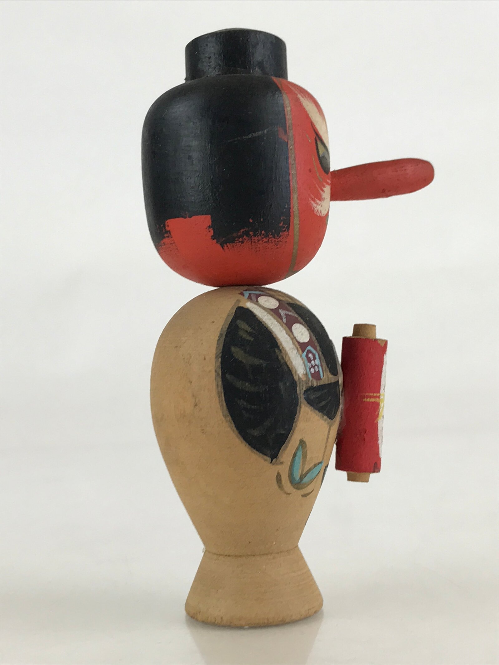 Japanese Wooden Kokeshi Doll Vtg Tengu Figurine Traditional Craft Folk Art Toy K