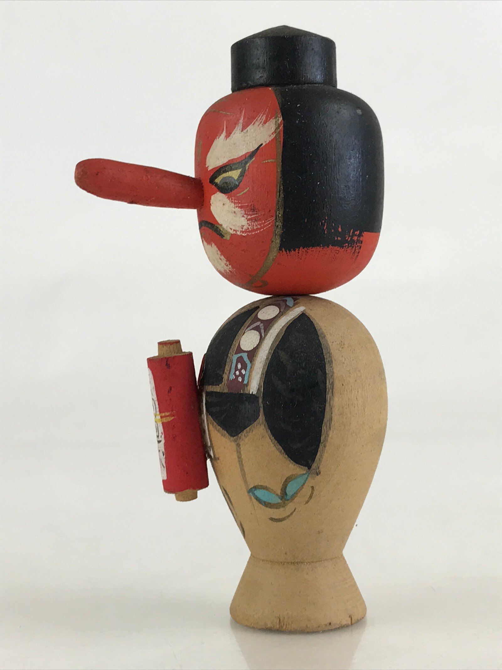 Japanese Wooden Kokeshi Doll Vtg Tengu Figurine Traditional Craft Folk Art Toy K