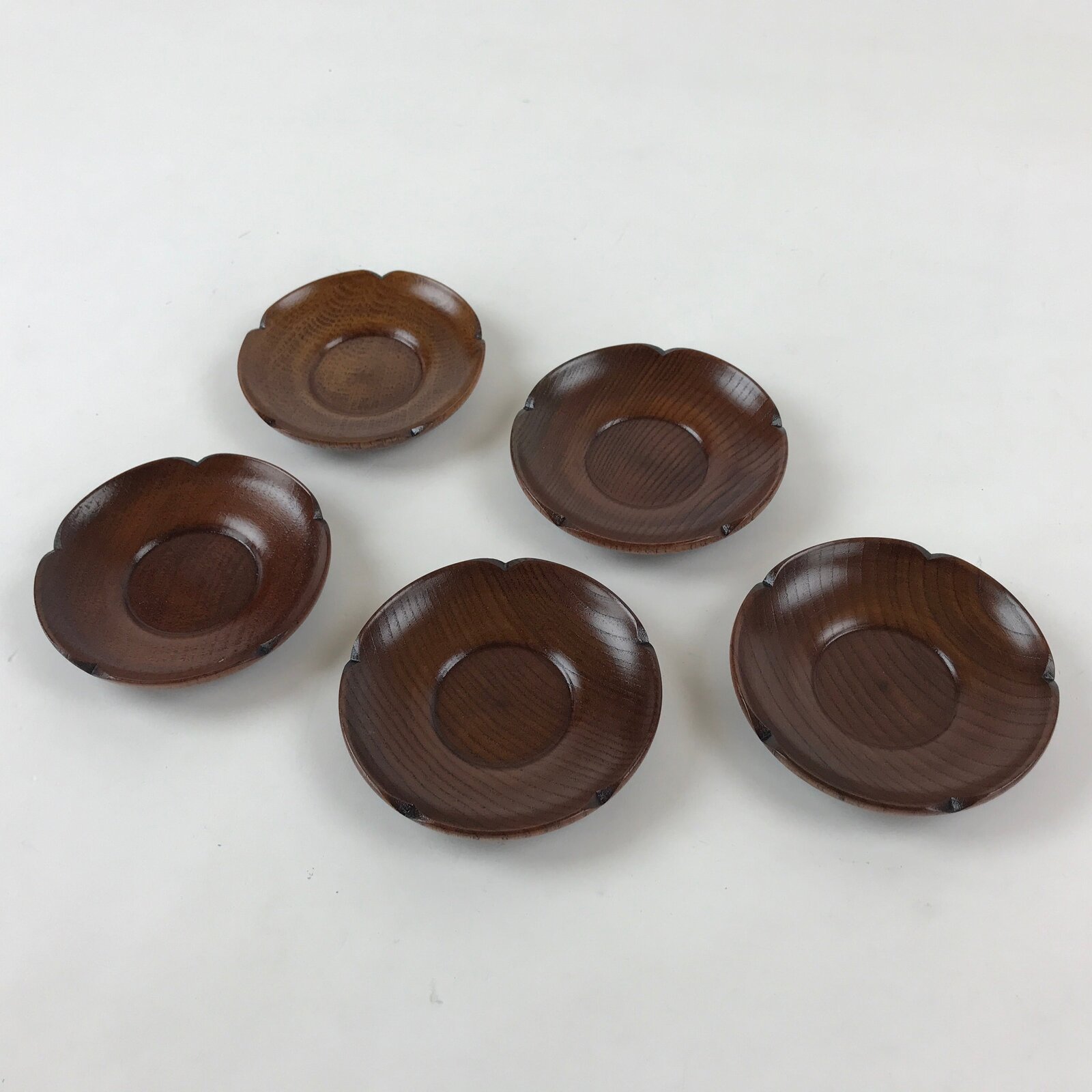 Japanese Wooden Lacquer Drink Saucer 5pc Set Vtg Chataku Coaster Flower UR942