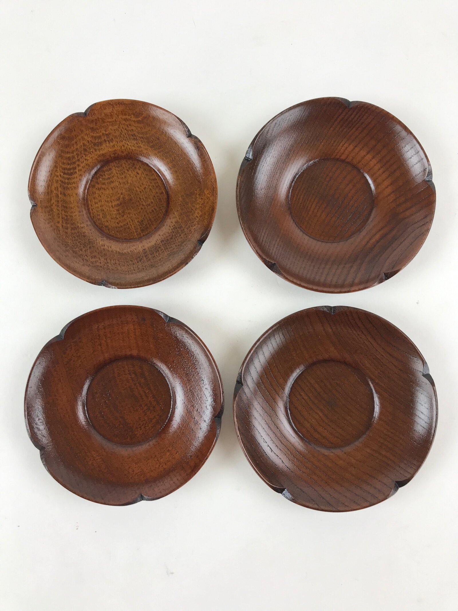 Japanese Wooden Lacquer Drink Saucer 5pc Set Vtg Chataku Coaster Flower UR942