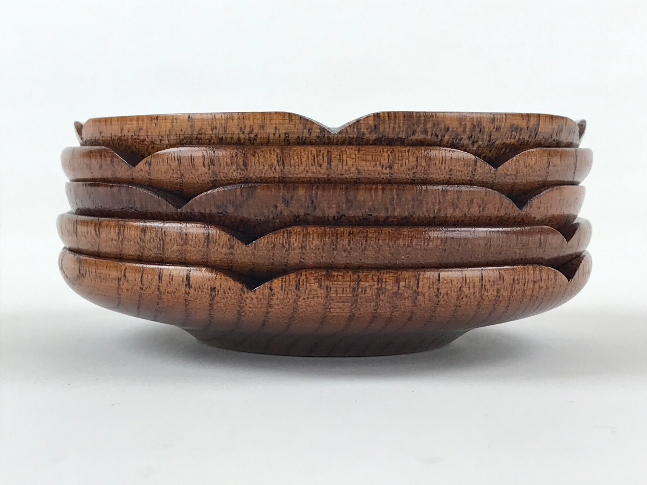 Japanese Wooden Lacquer Drink Saucer 5pc Set Vtg Chataku Coaster Flower UR942