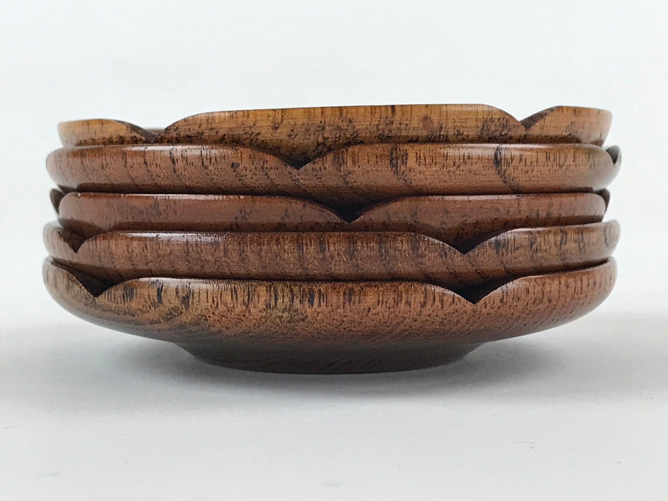 Japanese Wooden Lacquer Drink Saucer 5pc Set Vtg Chataku Coaster Flower UR942