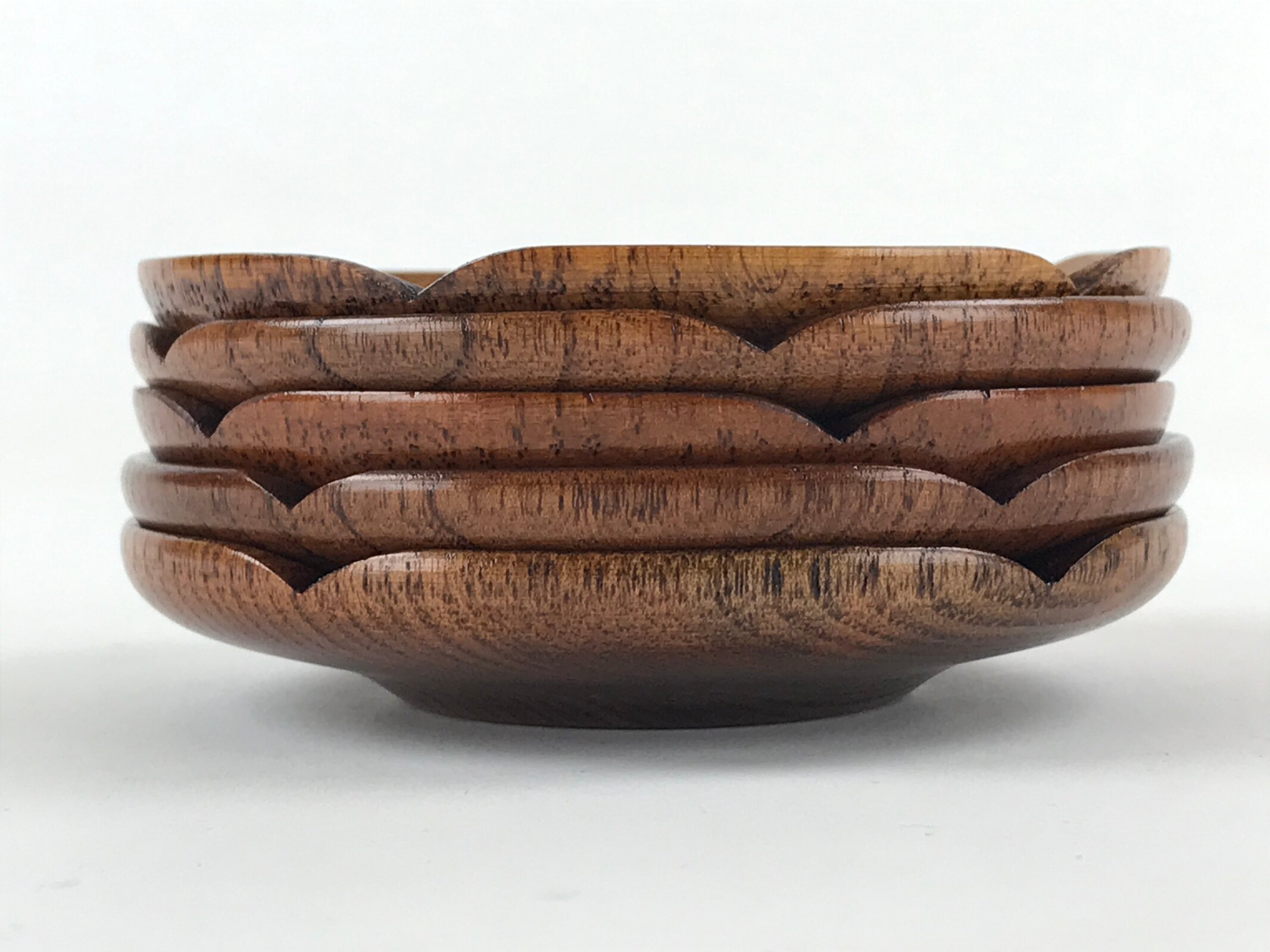 Japanese Wooden Lacquer Drink Saucer 5pc Set Vtg Chataku Coaster Flower UR942