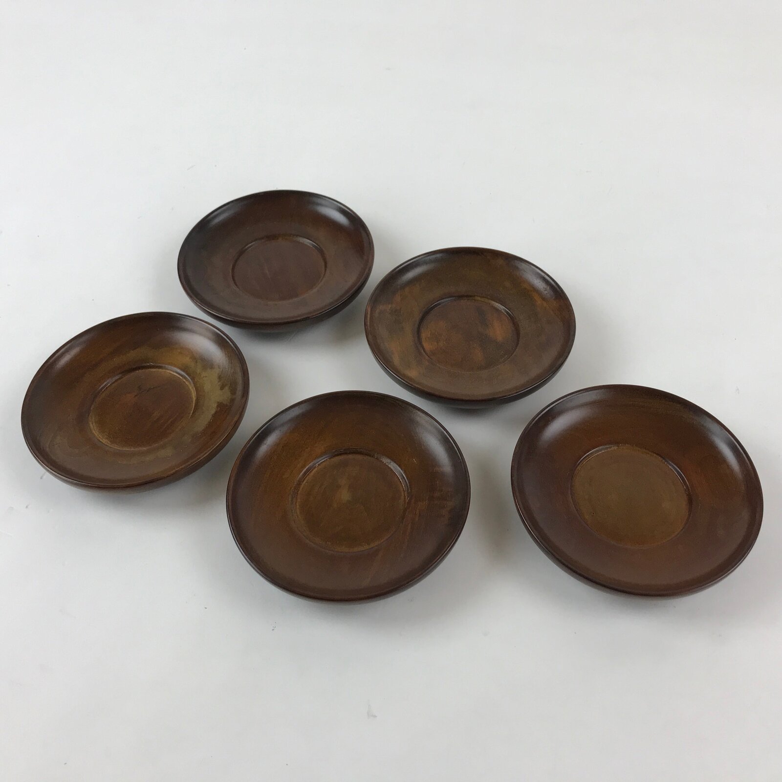 Japanese Wooden Lacquer Drink Saucer 5pc Set Vtg Chataku Coaster Round UR938