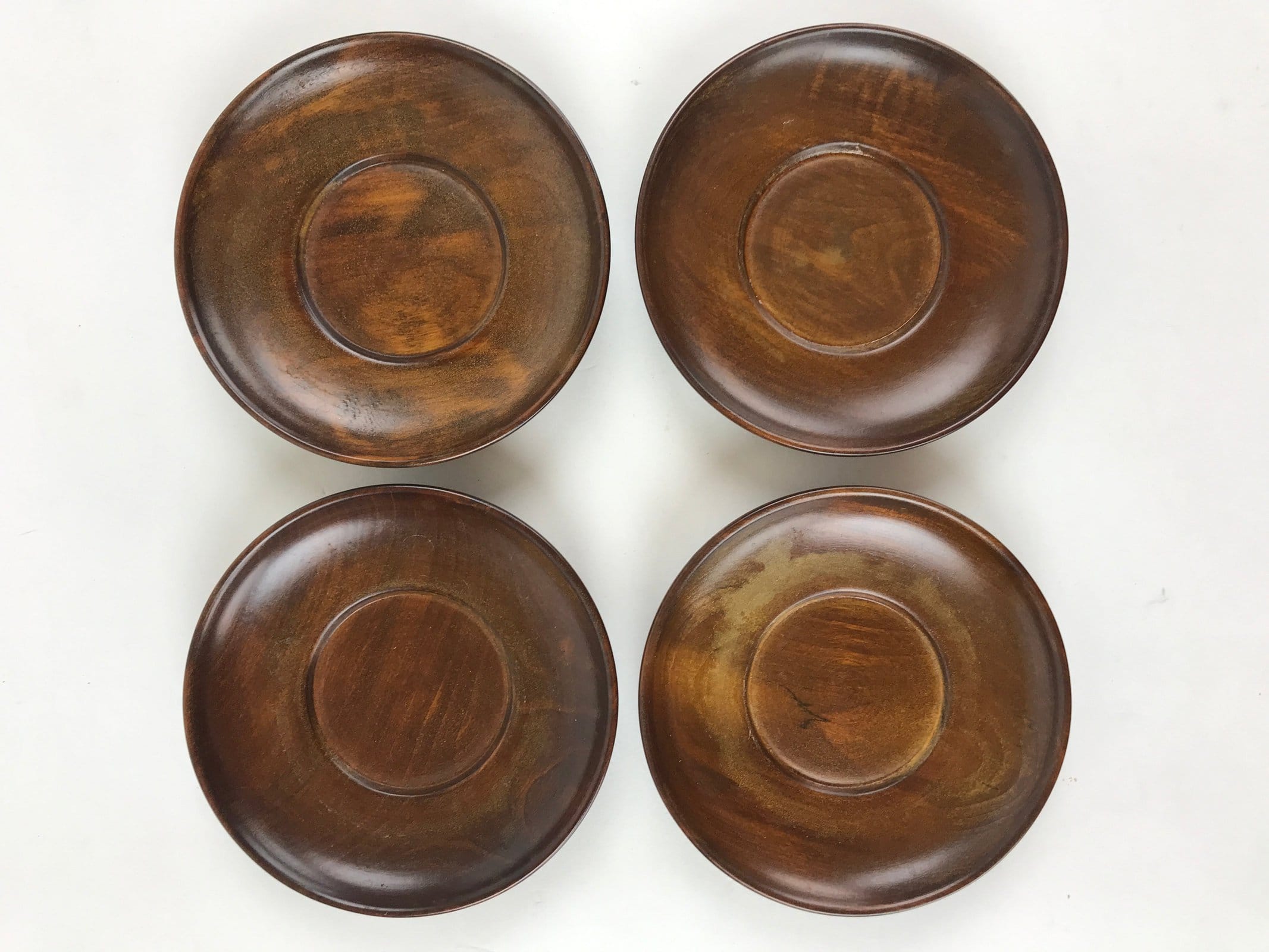 Japanese Wooden Lacquer Drink Saucer 5pc Set Vtg Chataku Coaster Round UR938