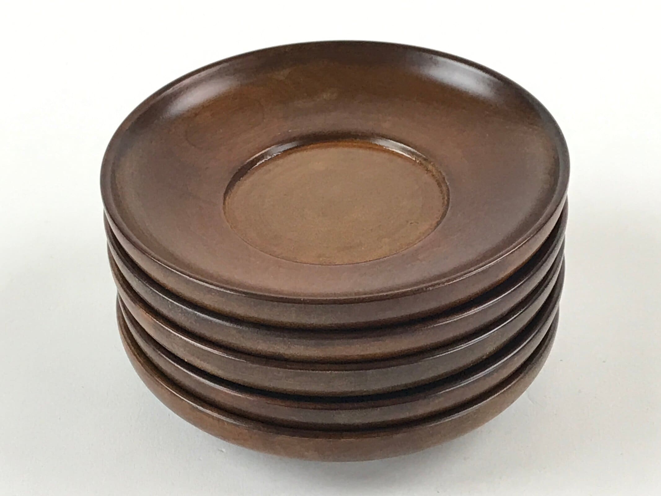 Japanese Wooden Lacquer Drink Saucer 5pc Set Vtg Chataku Coaster Round UR938