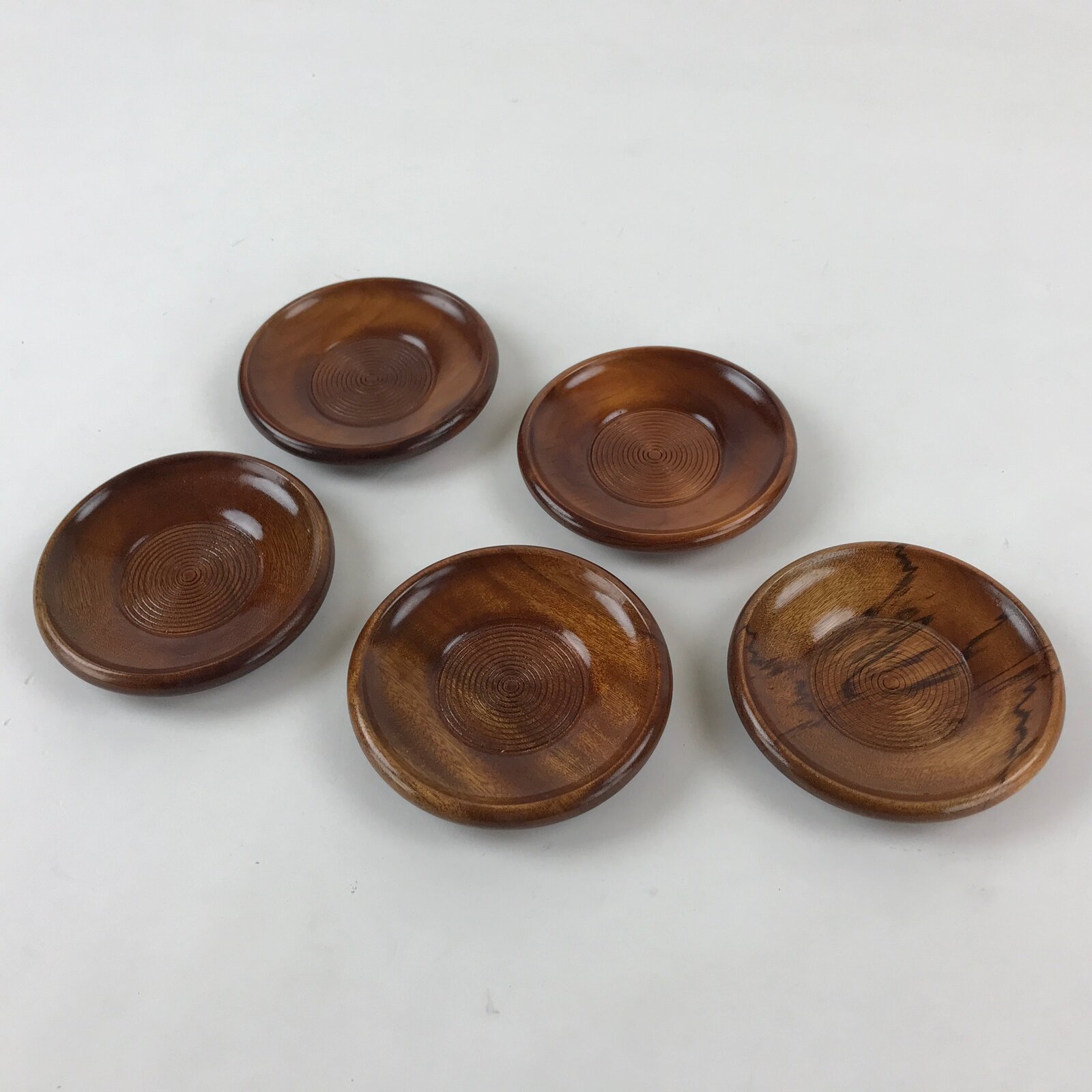Japanese Wooden Lacquer Drink Saucer 5pc Set Vtg Chataku Coaster Round UR939