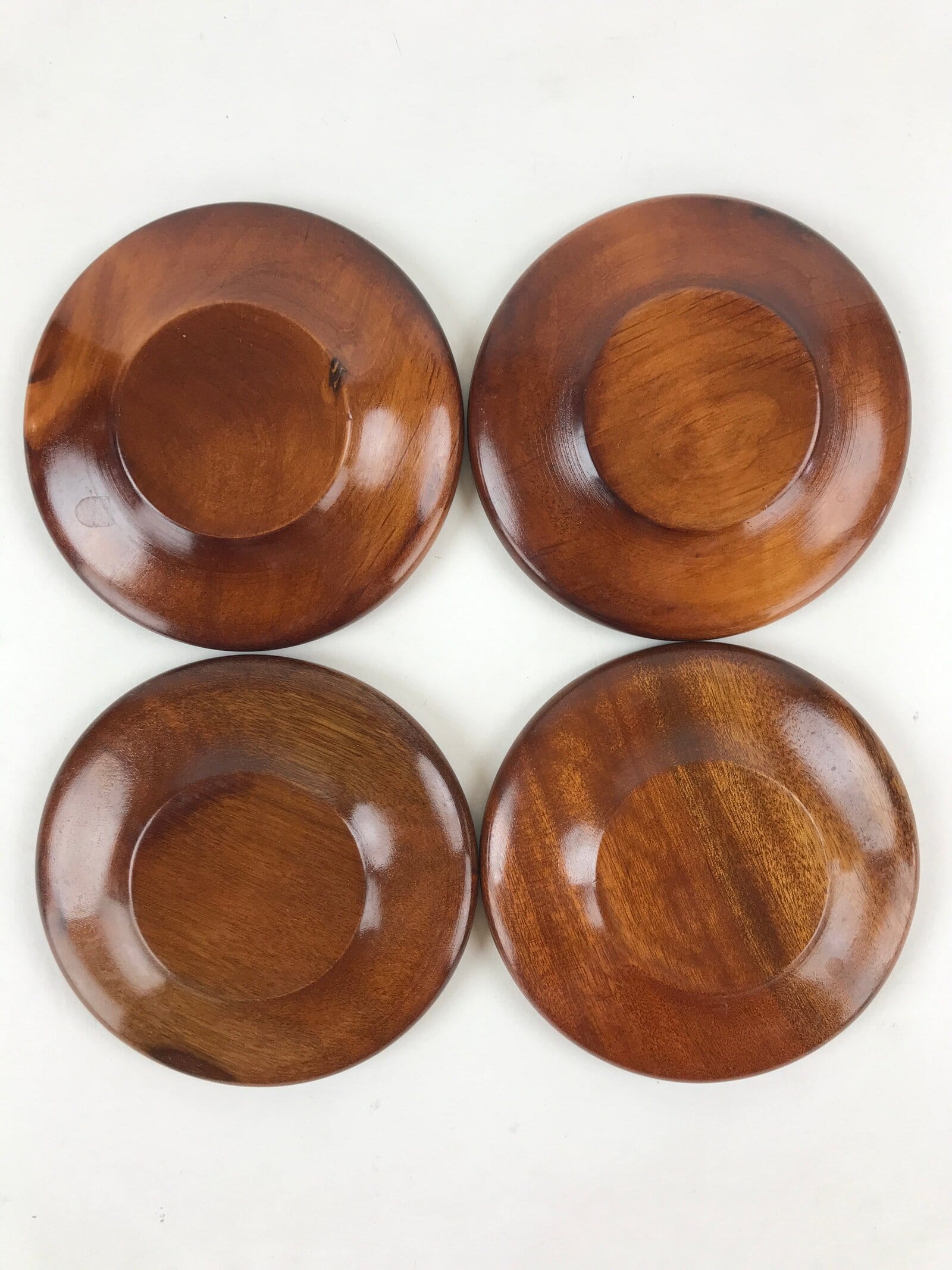 Japanese Wooden Lacquer Drink Saucer 5pc Set Vtg Chataku Coaster Round UR939
