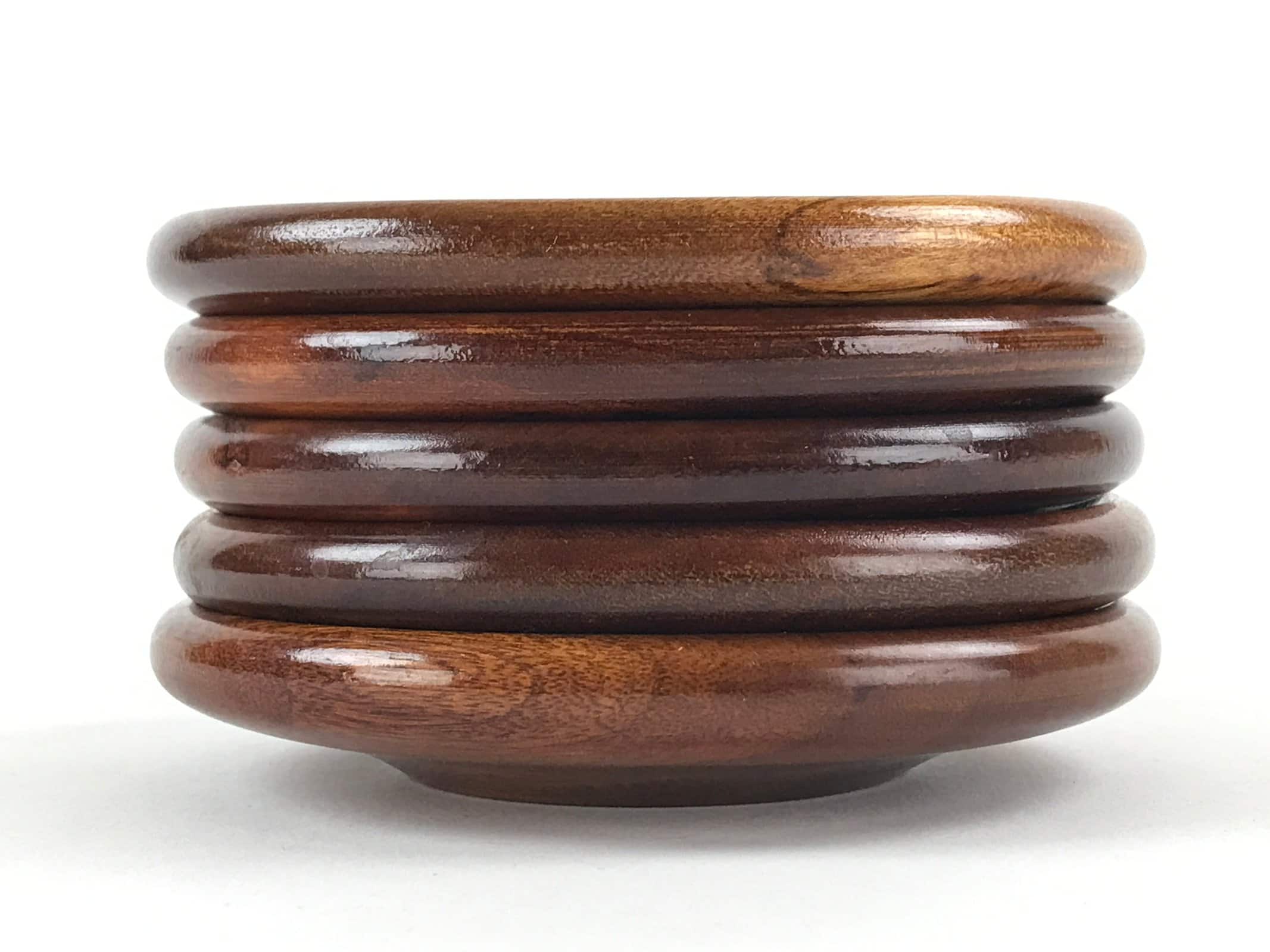 Japanese Wooden Lacquer Drink Saucer 5pc Set Vtg Chataku Coaster Round UR939