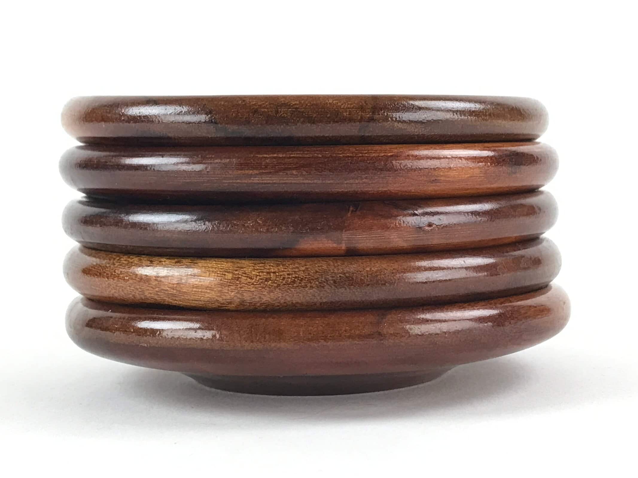 Japanese Wooden Lacquer Drink Saucer 5pc Set Vtg Chataku Coaster Round UR939