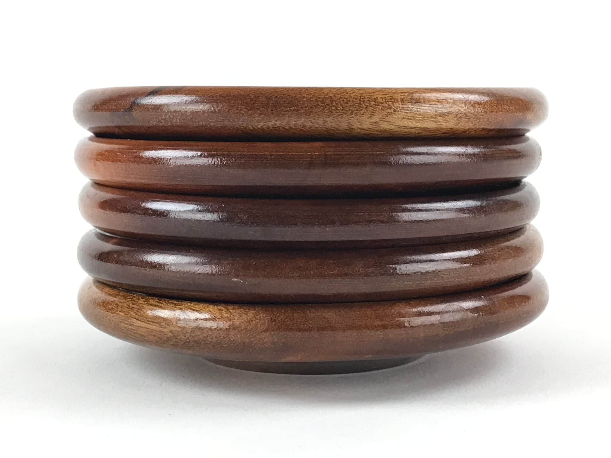 Japanese Wooden Lacquer Drink Saucer 5pc Set Vtg Chataku Coaster Round UR939