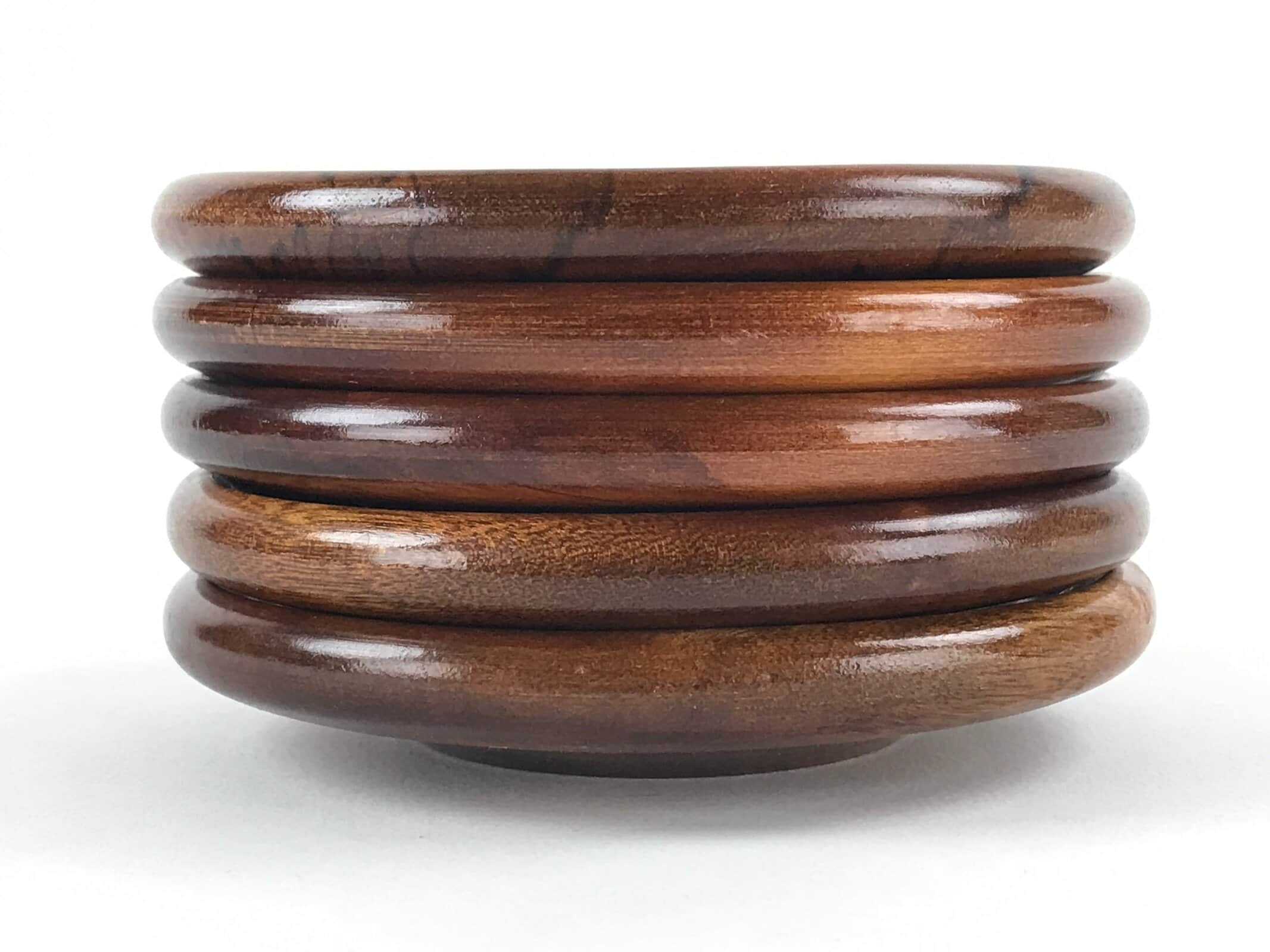 Japanese Wooden Lacquer Drink Saucer 5pc Set Vtg Chataku Coaster Round UR939