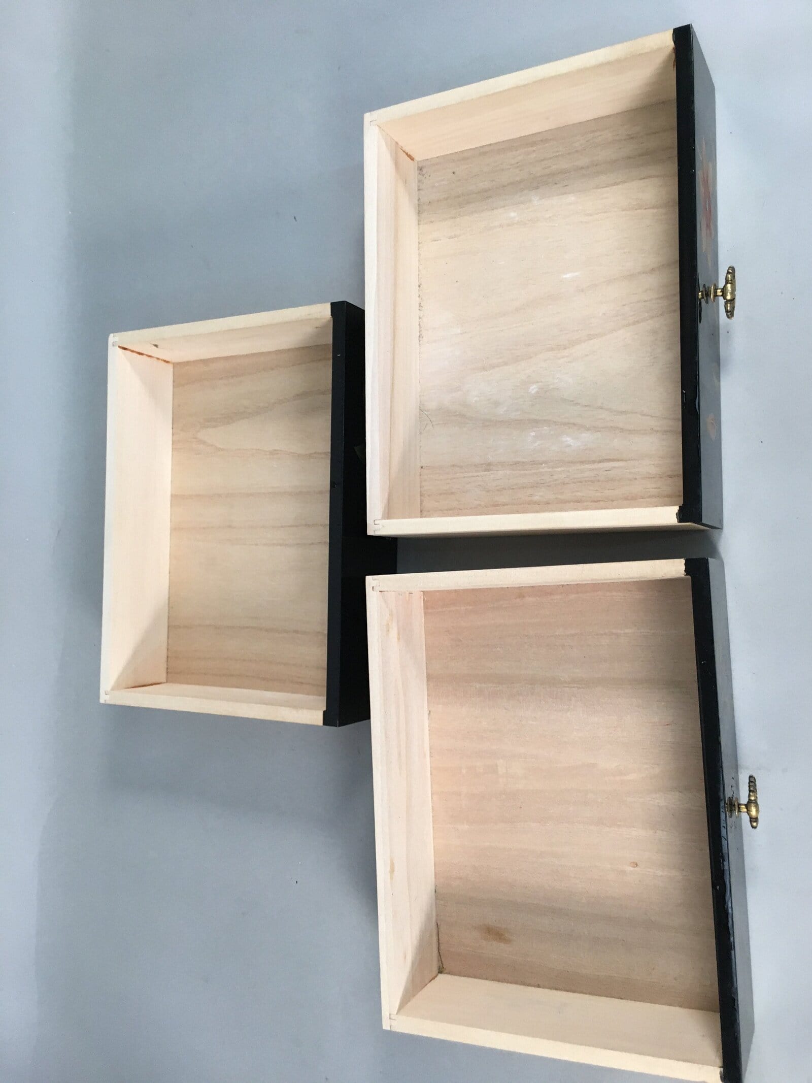 Japanese Wooden Lacquer Sewing Box Vtg Haribako Chest Tansu 3Drawers T236