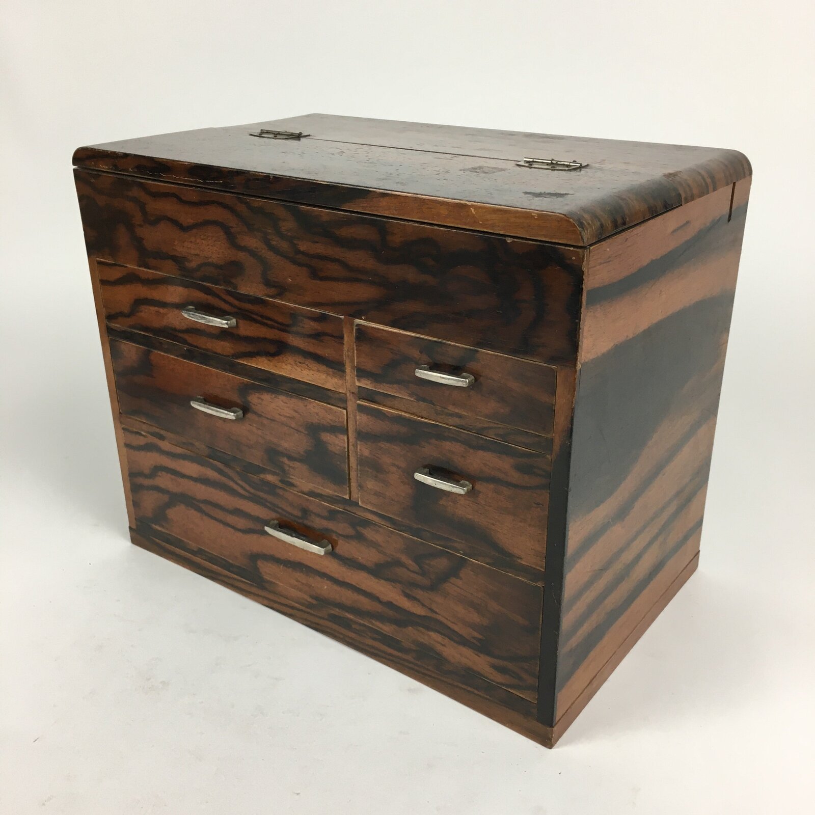 Japanese Wooden Lacquer Sewing Box Vtg Haribako Chest Tansu 5Drawers T290