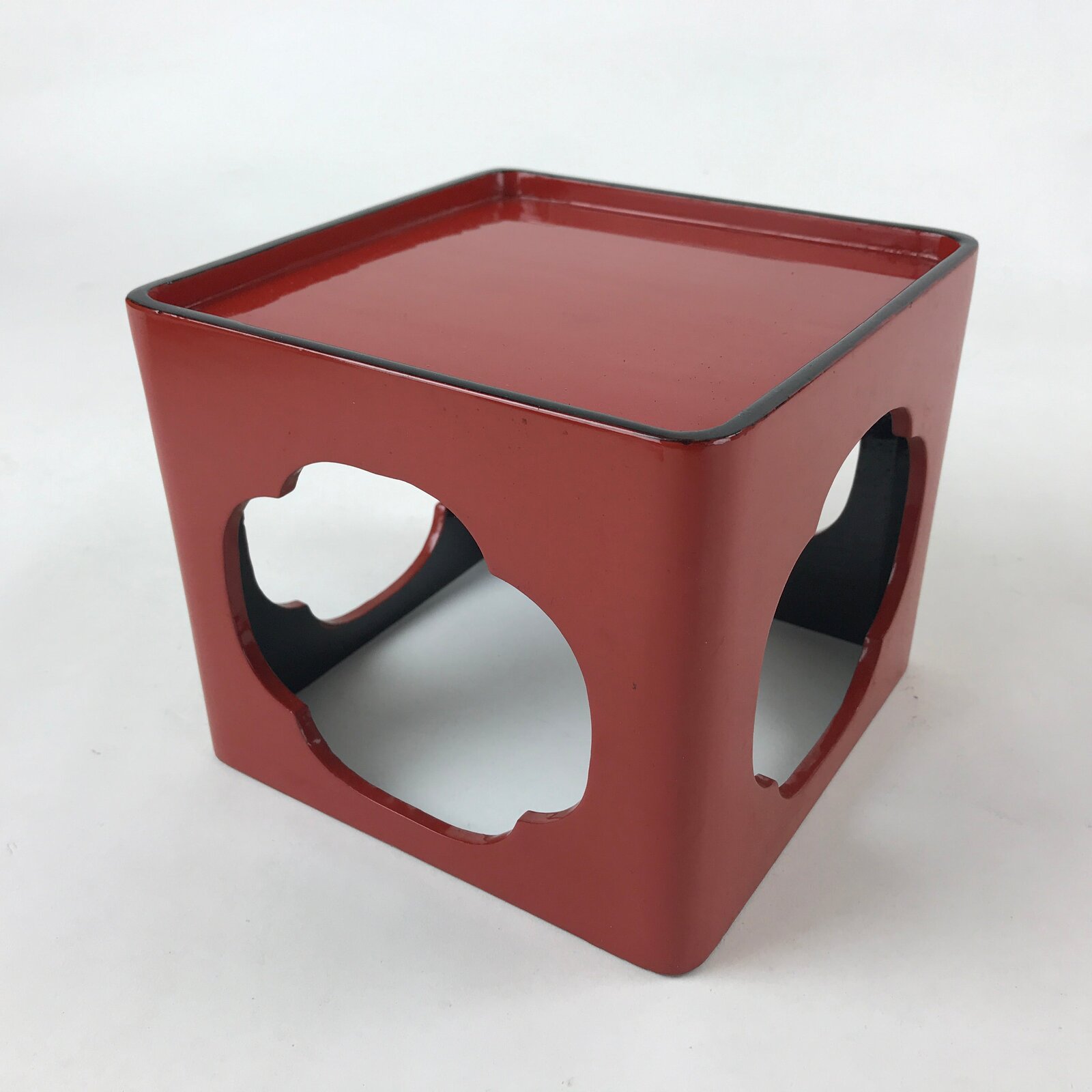 Japanese Wooden Lacquered Cut-Out Low Table Vtg Red Small Serving Tray Ozen L47