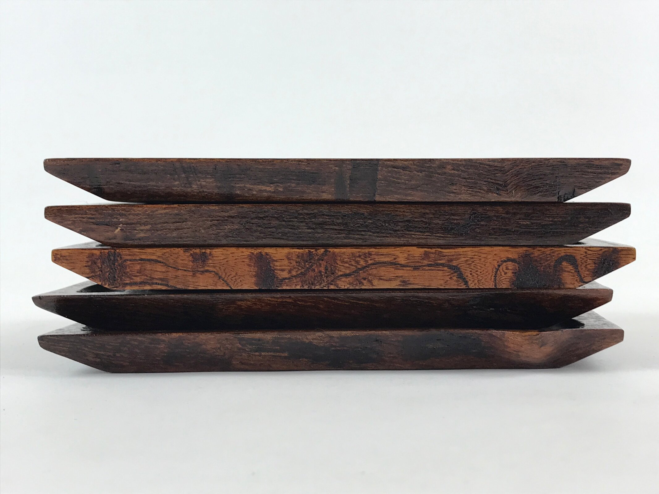 Japanese Wooden Lacquered Plate 5pc Set Vtg Meimeizara Sara Brown Urushi LWB54