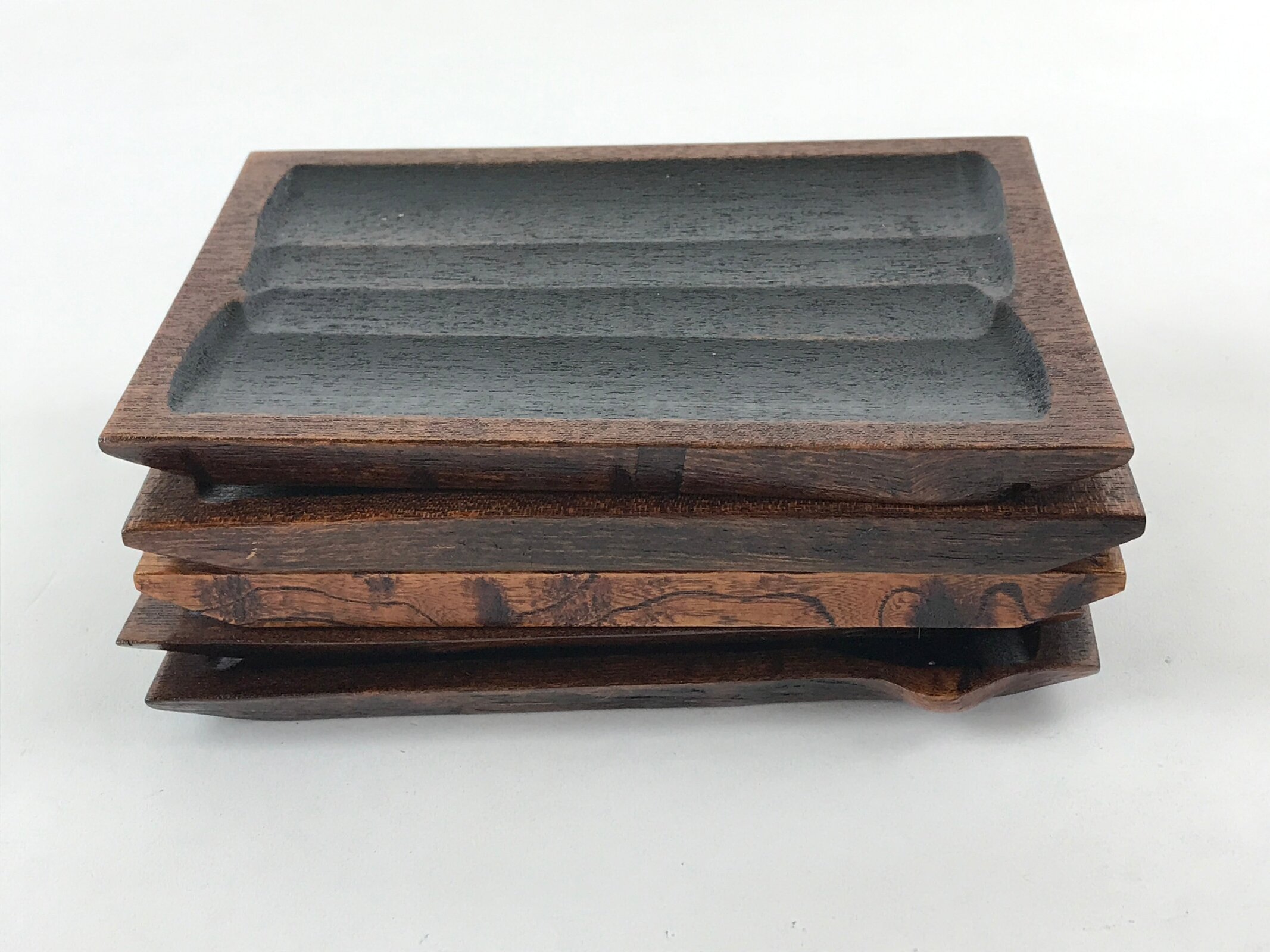 Japanese Wooden Lacquered Plate 5pc Set Vtg Meimeizara Sara Brown Urushi LWB54