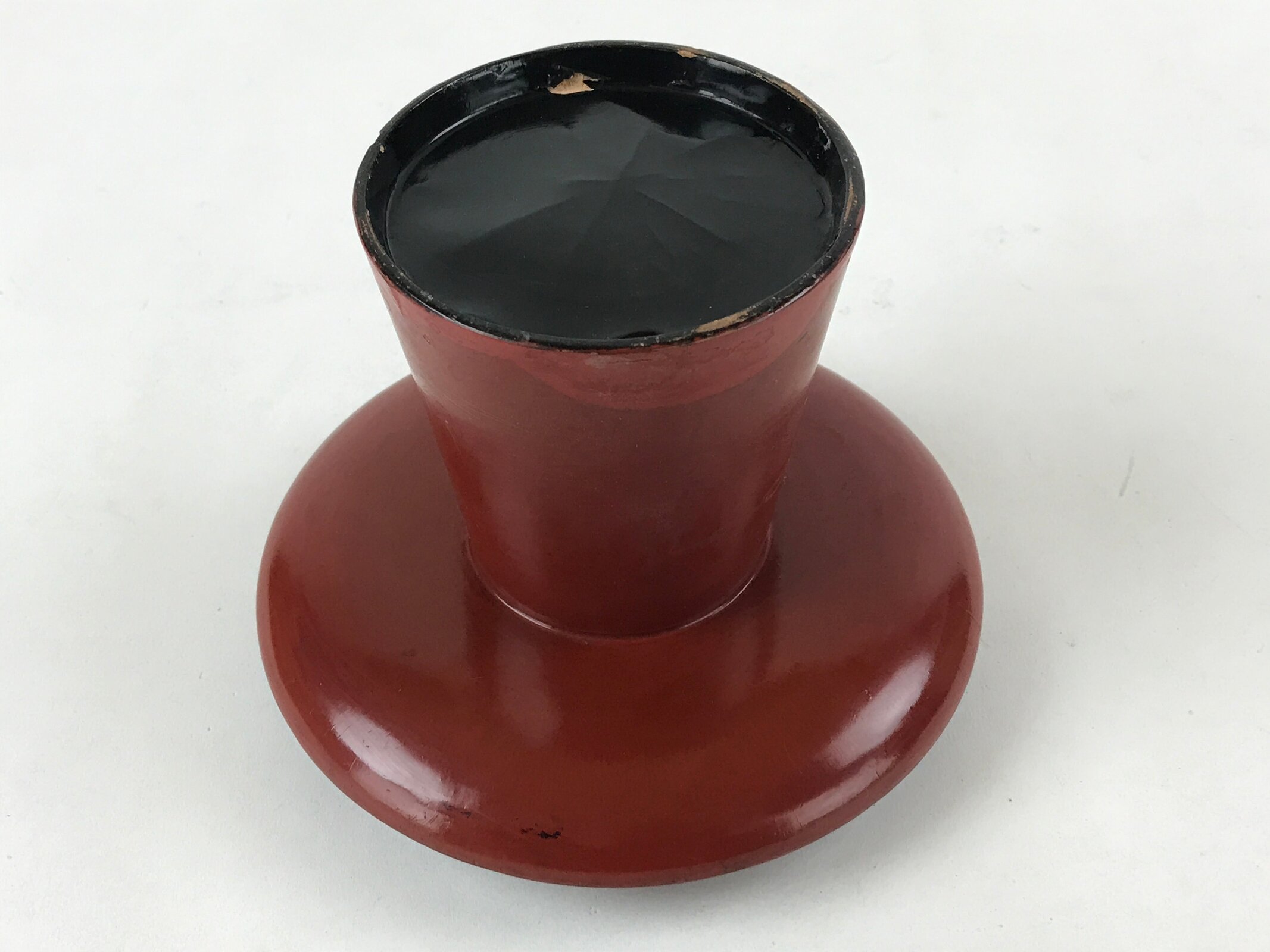 Japanese Wooden Lacquered Sake Cup Stand Vtg Red Gold Sakazuki Stand L49