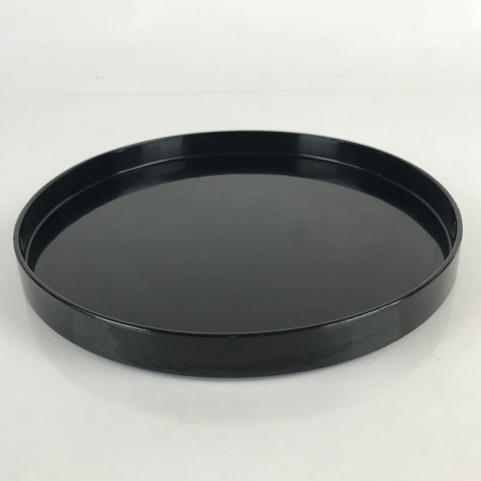 Japanese Wooden Lacquered Serving Tray Obon Vtg Classic Round Black UR846