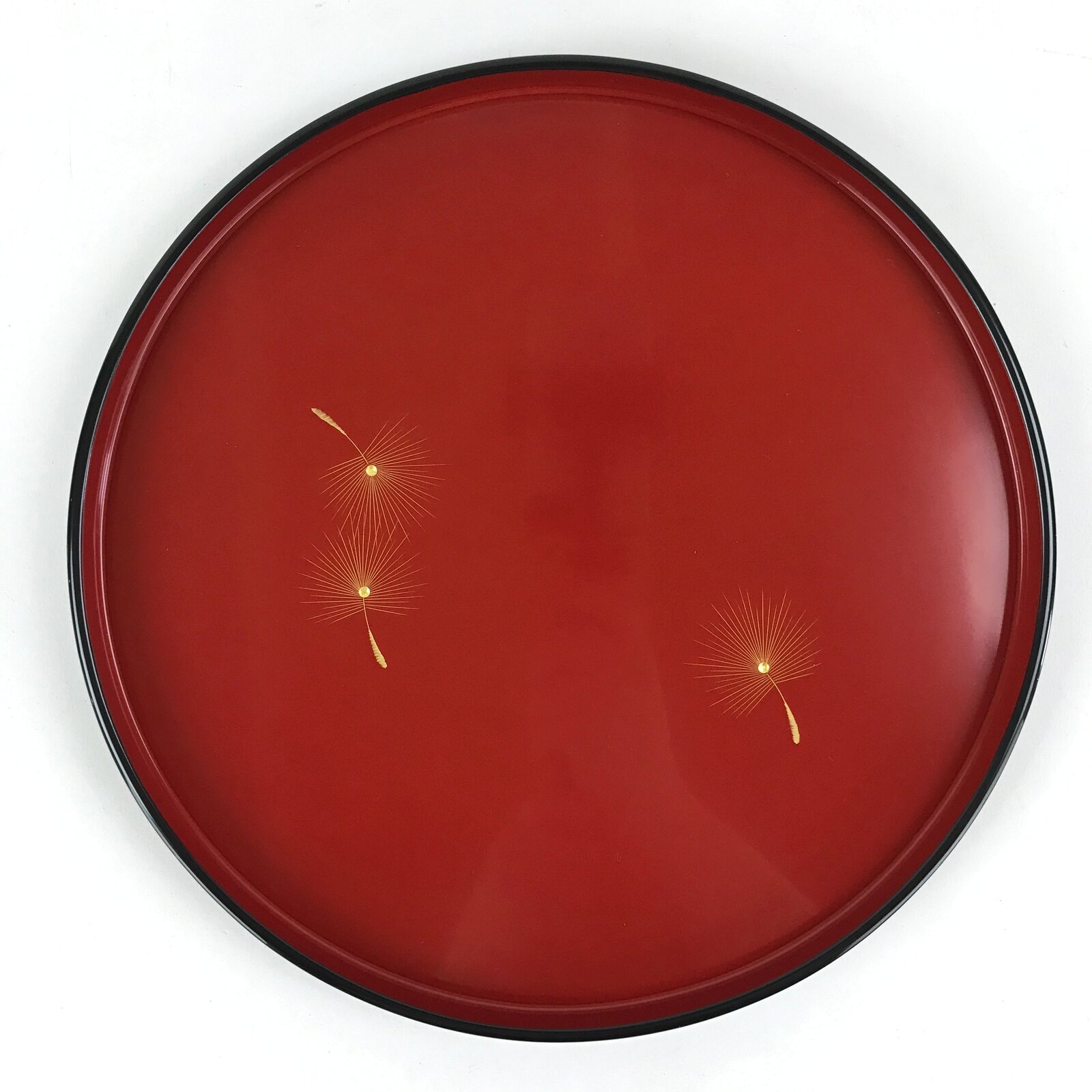 Japanese Wooden Lacquered Serving Tray Vtg Obon Red Black Dandelion Seed UR950