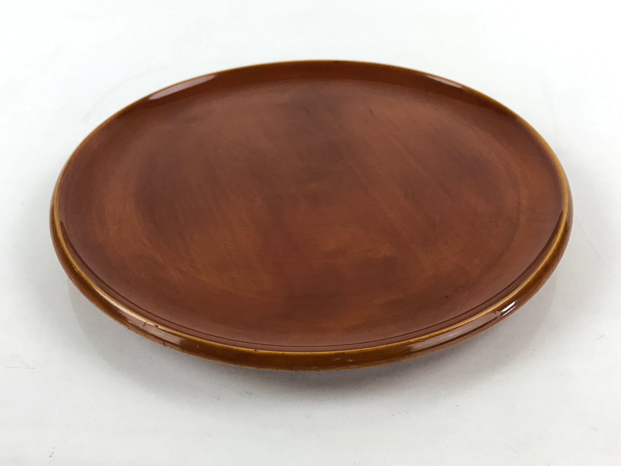 Japanese Wooden Lacquered Serving Tray Vtg Shunkei Nuri Obon Brown Round UR978