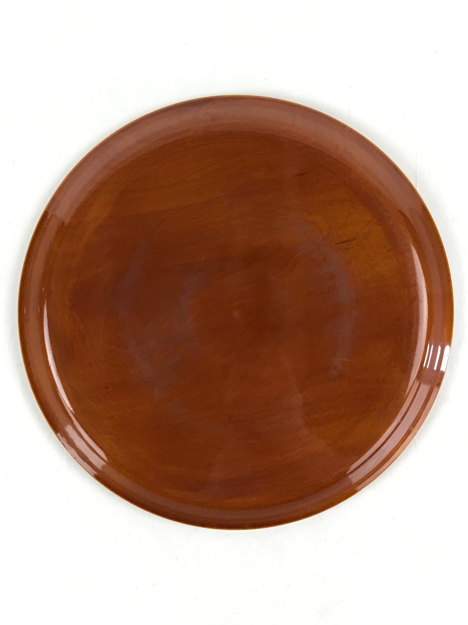 Japanese Wooden Lacquered Serving Tray Vtg Shunkei Nuri Obon Brown Round UR978