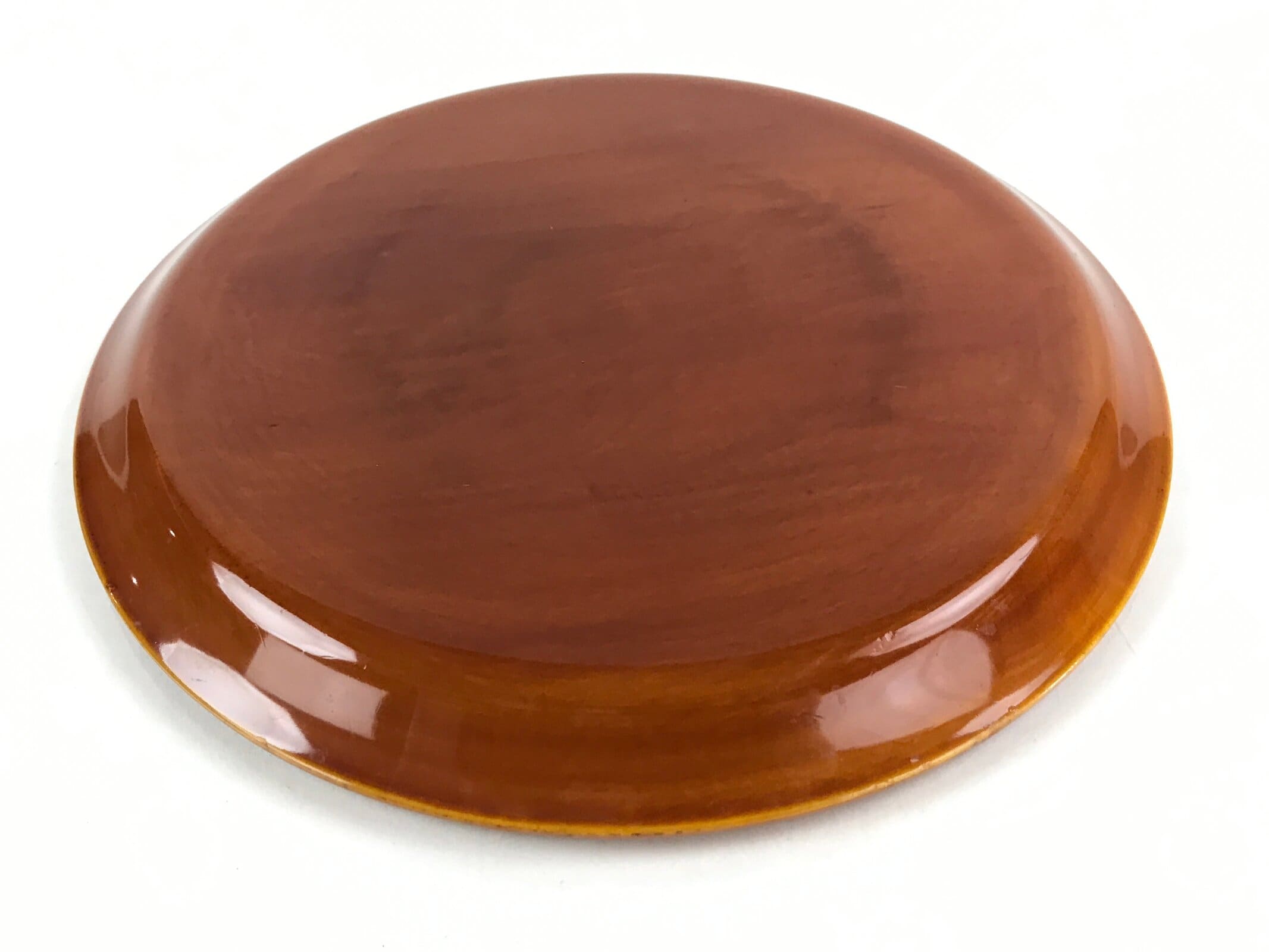 Japanese Wooden Lacquered Serving Tray Vtg Shunkei Nuri Obon Brown Round UR978