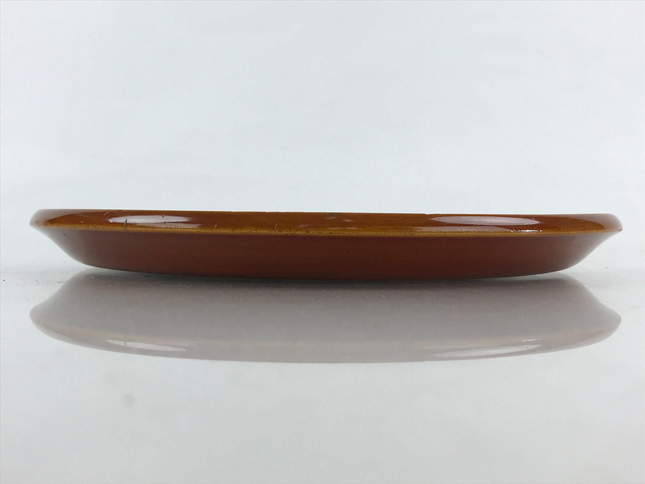 Japanese Wooden Lacquered Serving Tray Vtg Shunkei Nuri Obon Brown Round UR978