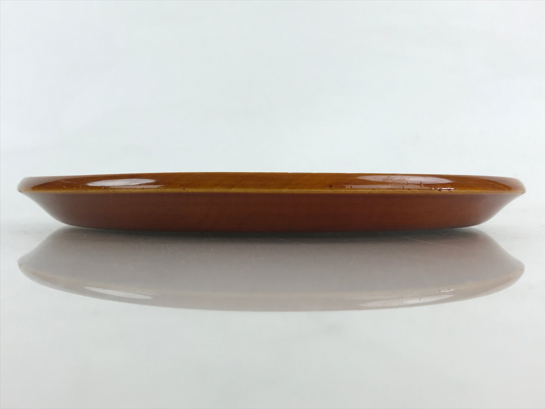 Japanese Wooden Lacquered Serving Tray Vtg Shunkei Nuri Obon Brown Round UR978